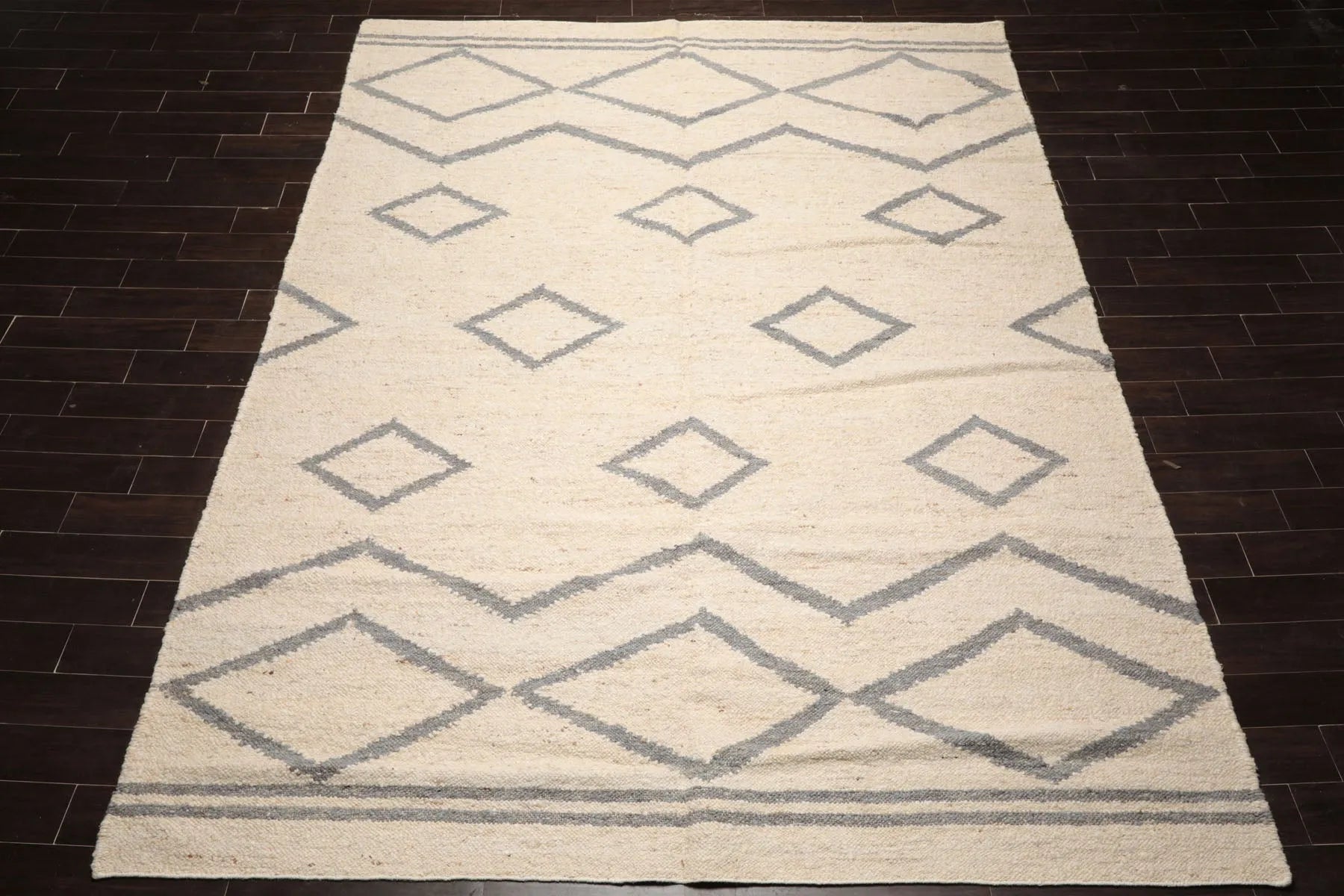 LoomBloom 9x12 Beige Hand Woven Contemporary Geometric Flatweave Wool Oriental Area Rug-2