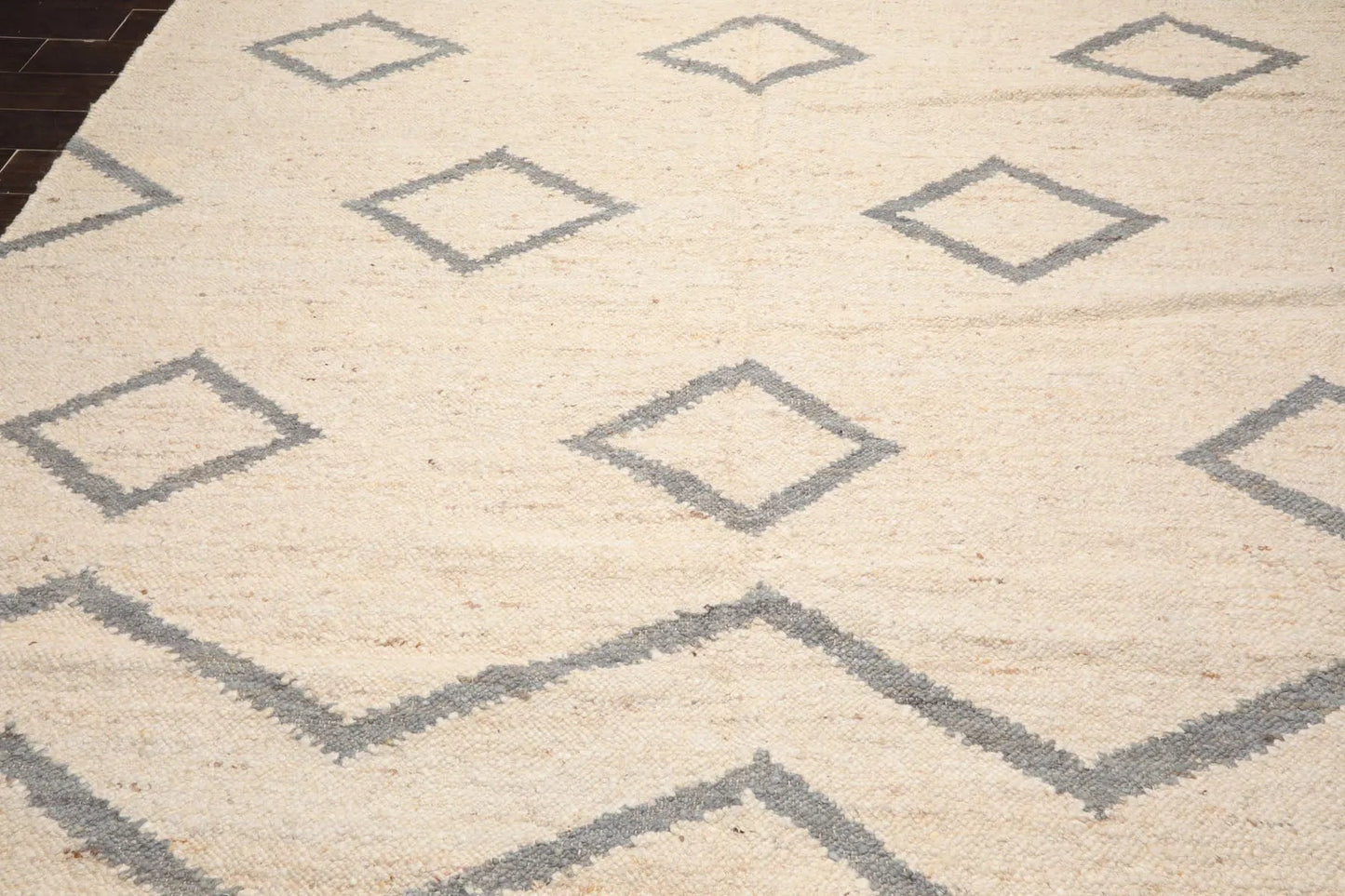 LoomBloom 9x12 Beige Hand Woven Contemporary Geometric Flatweave Wool Oriental Area Rug-3