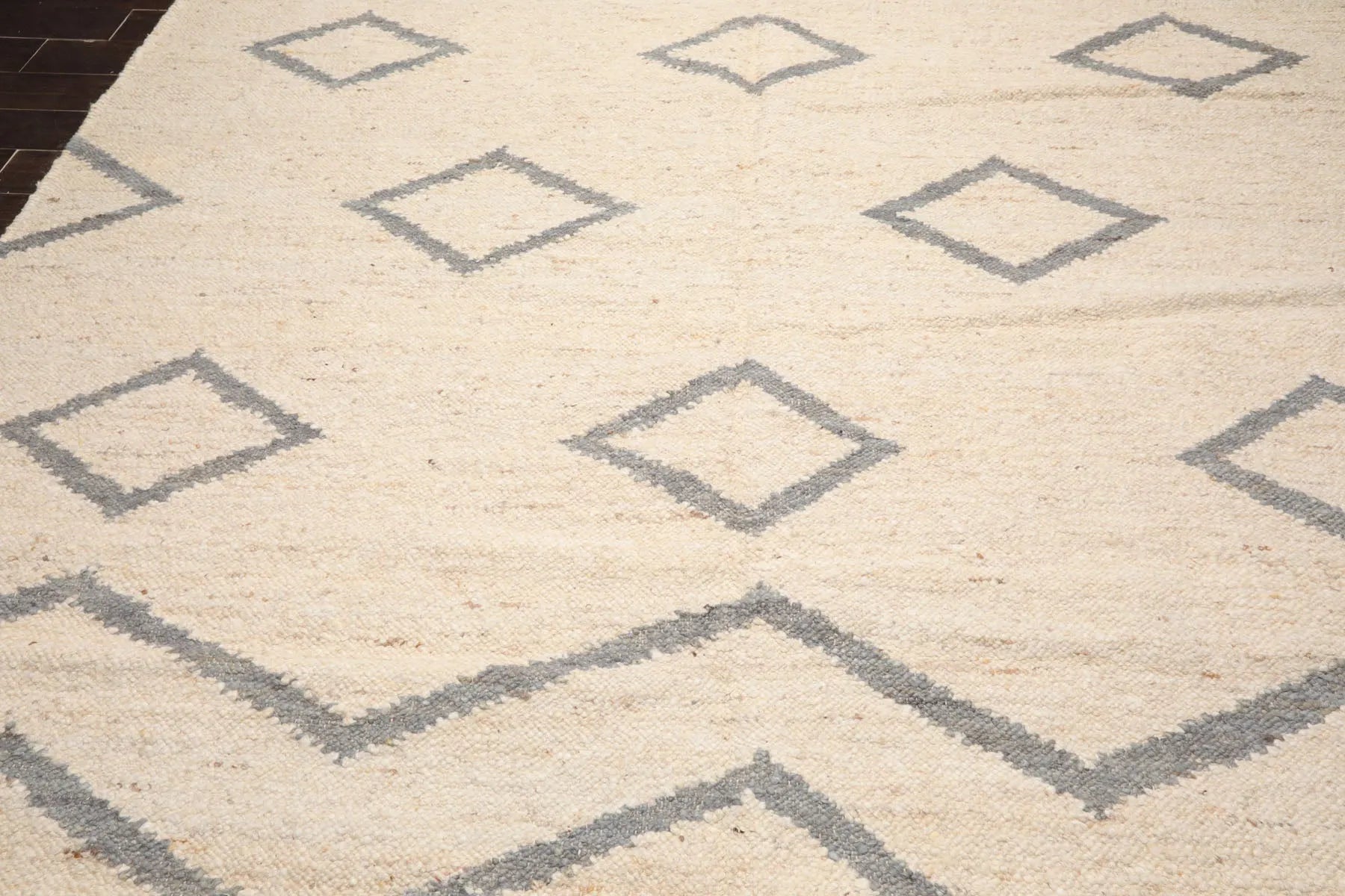 LoomBloom 9x12 Beige Hand Woven Contemporary Geometric Flatweave Wool Oriental Area Rug-3