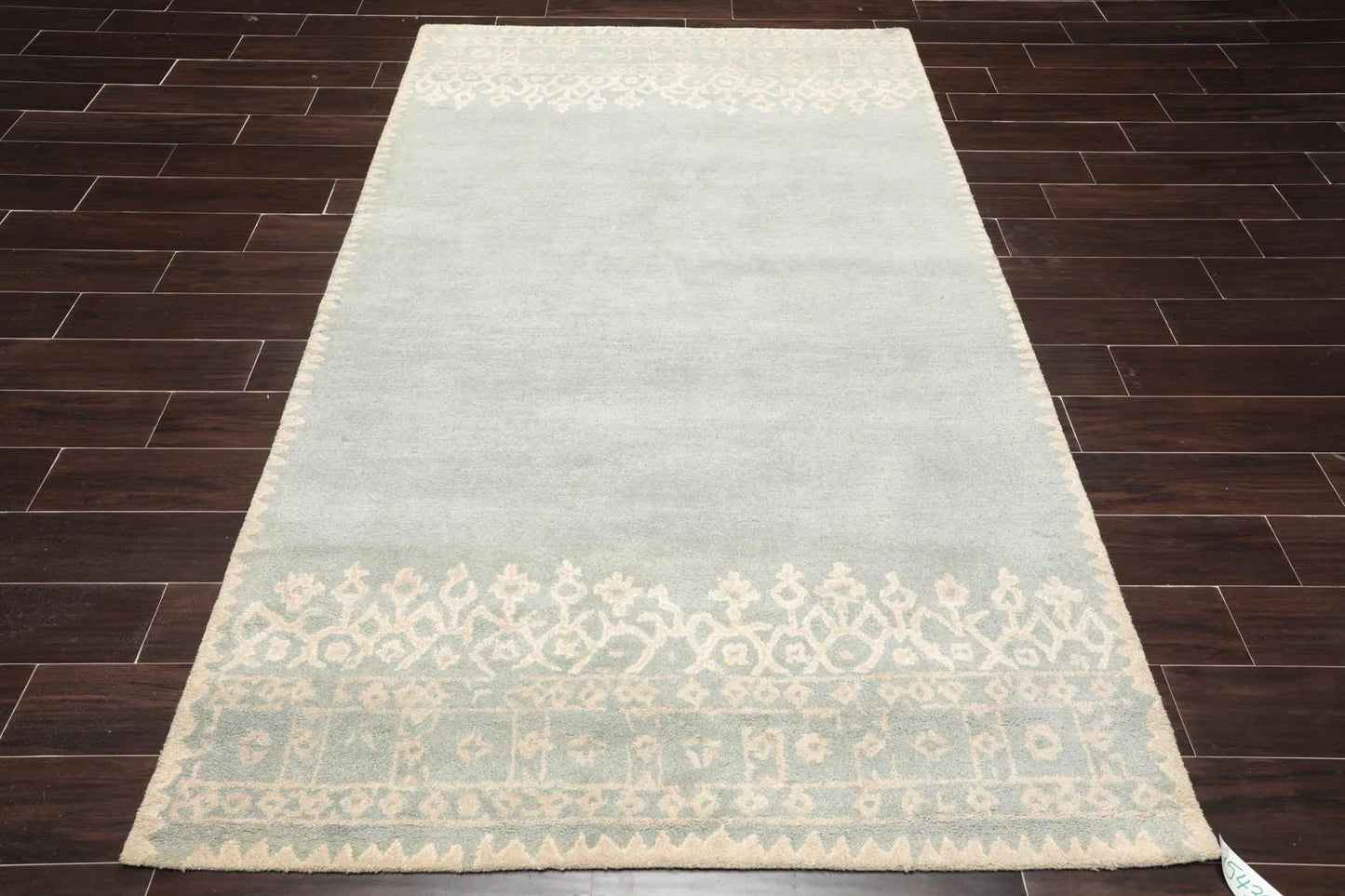5' x 8' Handmade 100% Wool Patterned Transitional Oriental Area Rug Aqua Beige-1