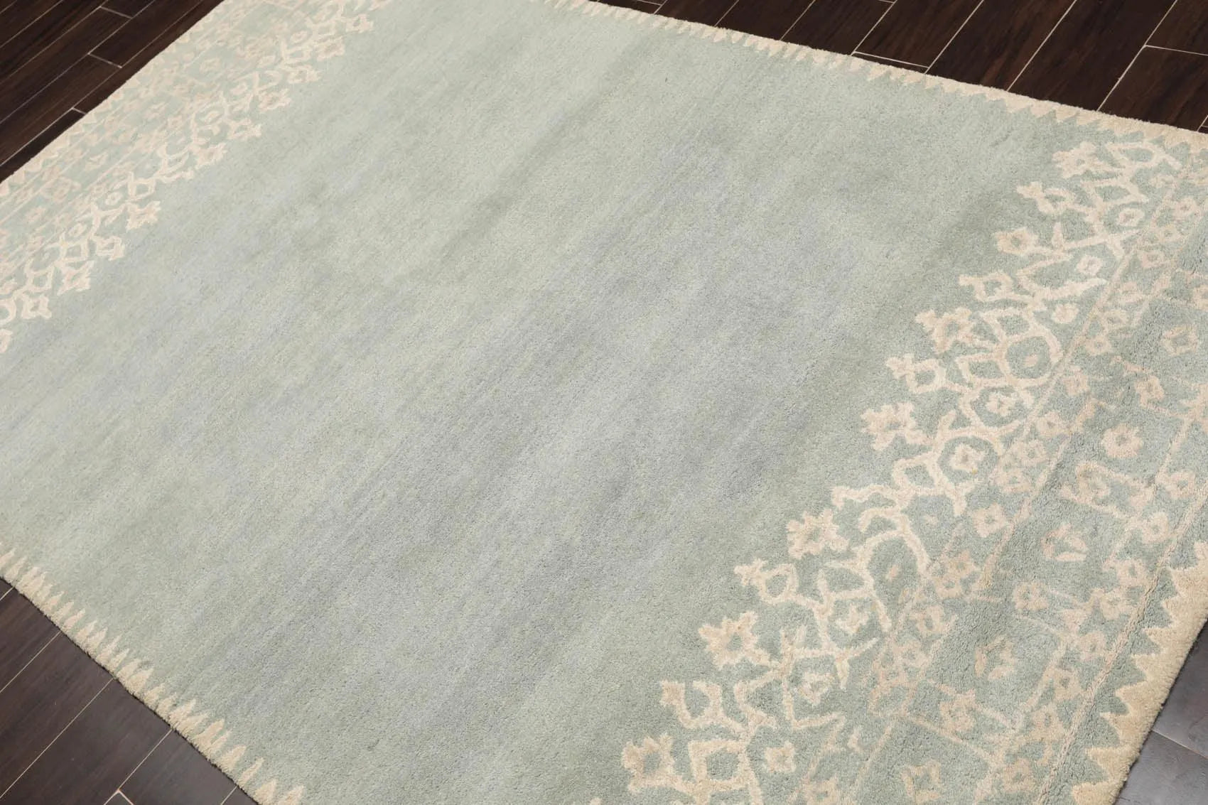 5' x 8' Handmade 100% Wool Patterned Transitional Oriental Area Rug Aqua Beige-2