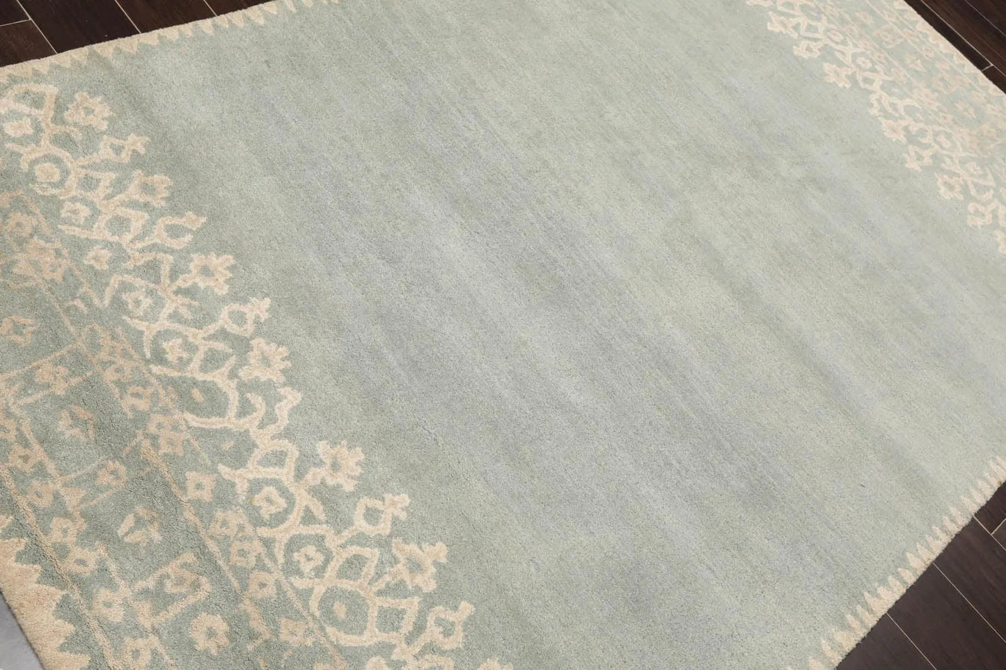 5' x 8' Handmade 100% Wool Patterned Transitional Oriental Area Rug Aqua Beige-3