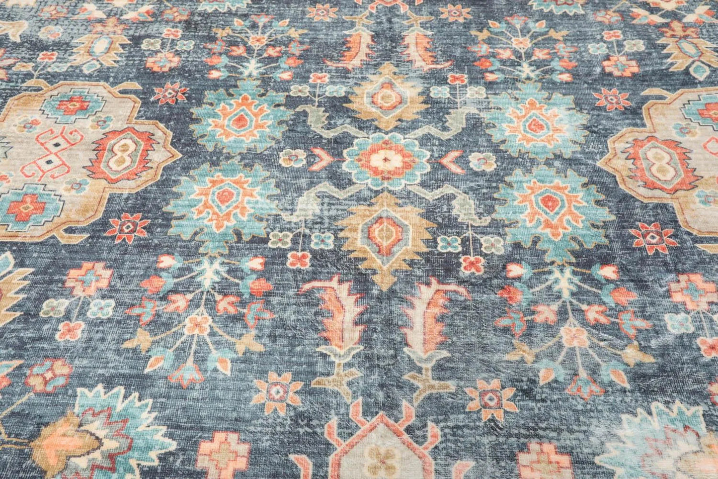 Multi Size Navy Machine Made Traditional washable Polyester Oriental Area Rug-4