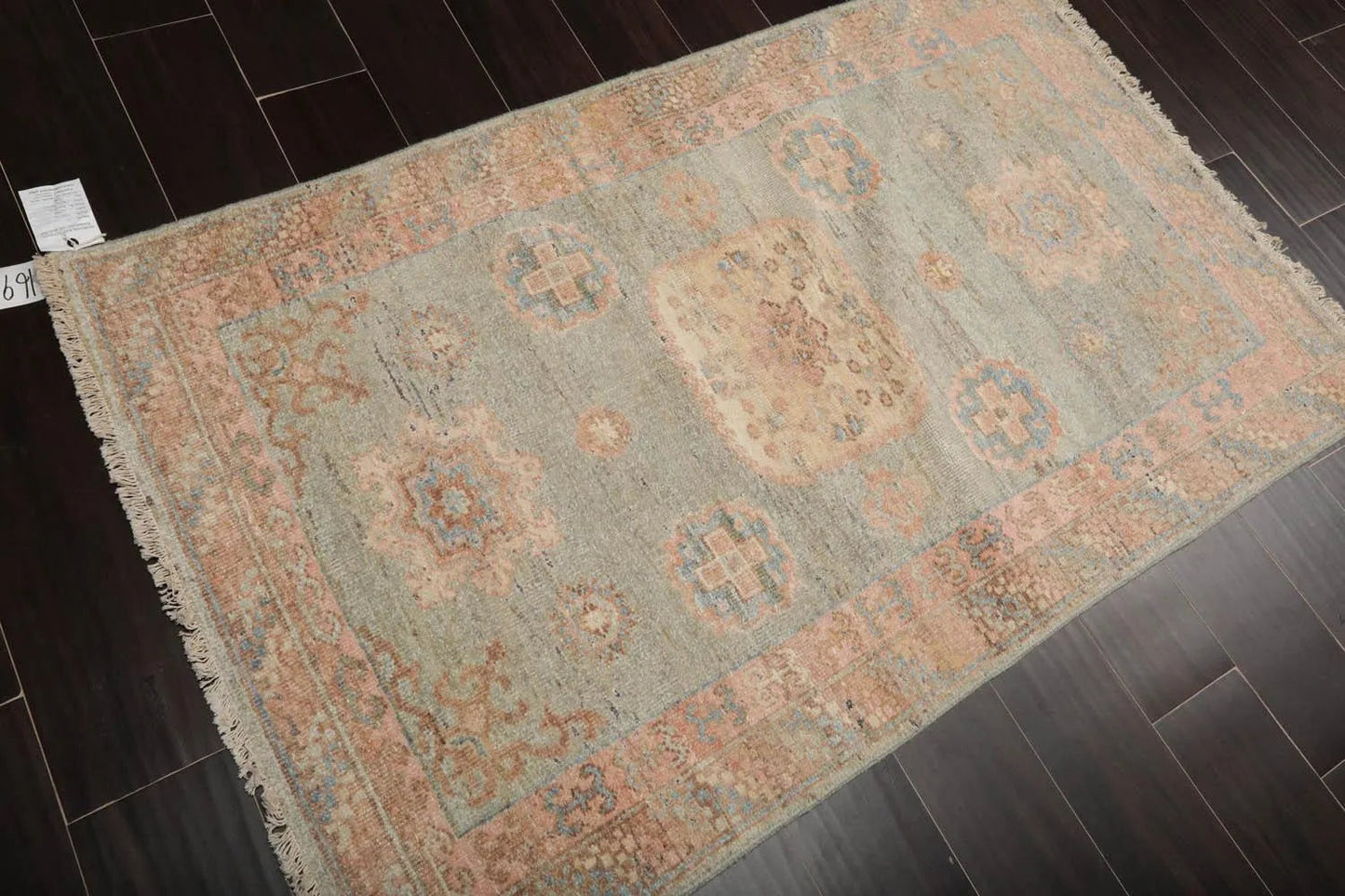 Muted Afghan Oushak Vegetable Dyes 3’ x 5’ Hand Knotted Wool Area Rug Sea Foam-2