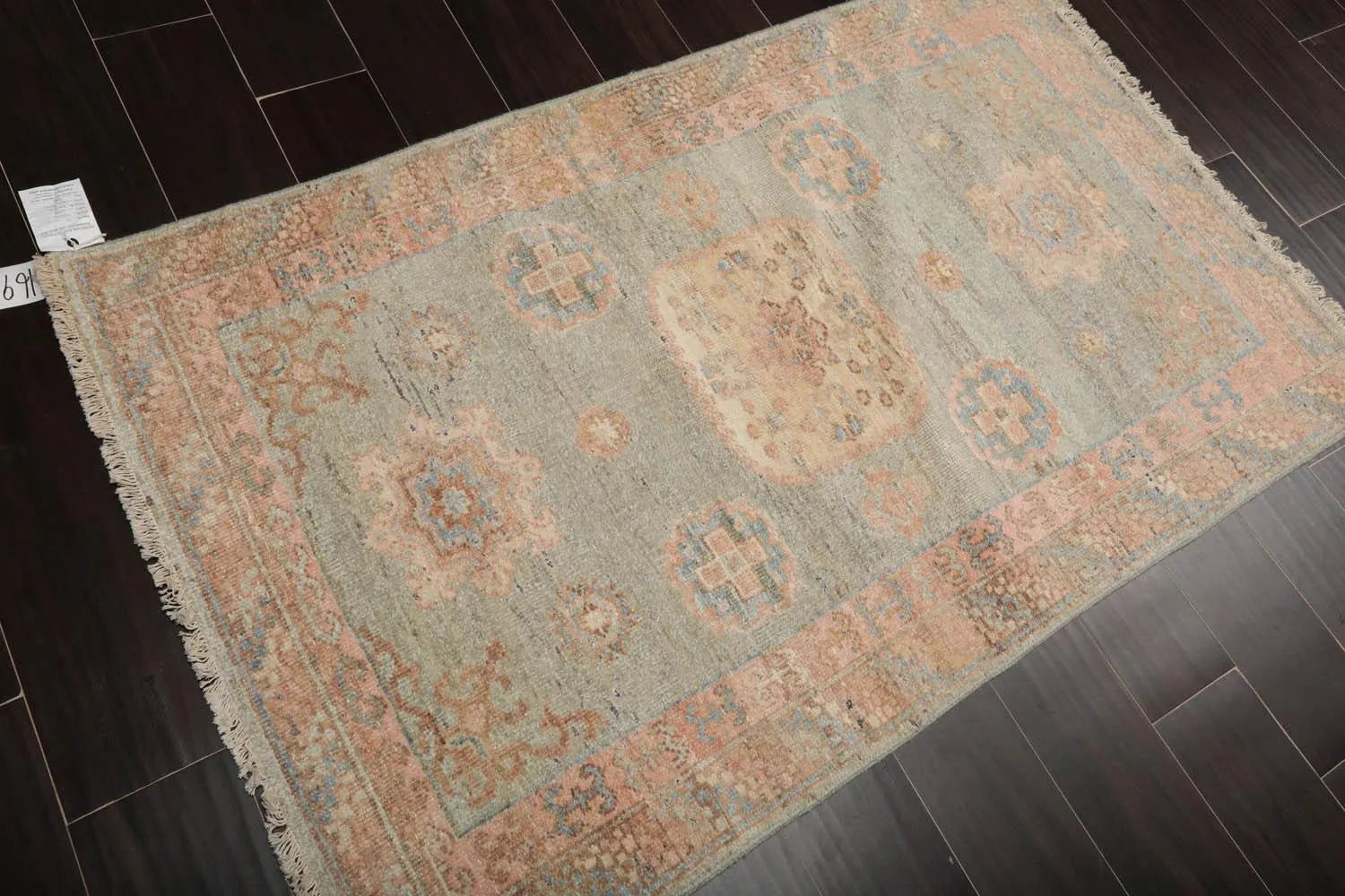 Muted Afghan Oushak Vegetable Dyes 3’ x 5’ Hand Knotted Wool Area Rug Sea Foam-2