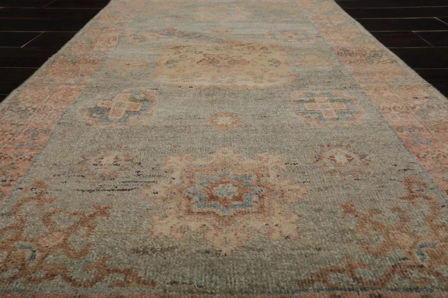 Muted Afghan Oushak Vegetable Dyes 3’ x 5’ Hand Knotted Wool Area Rug Sea Foam-3