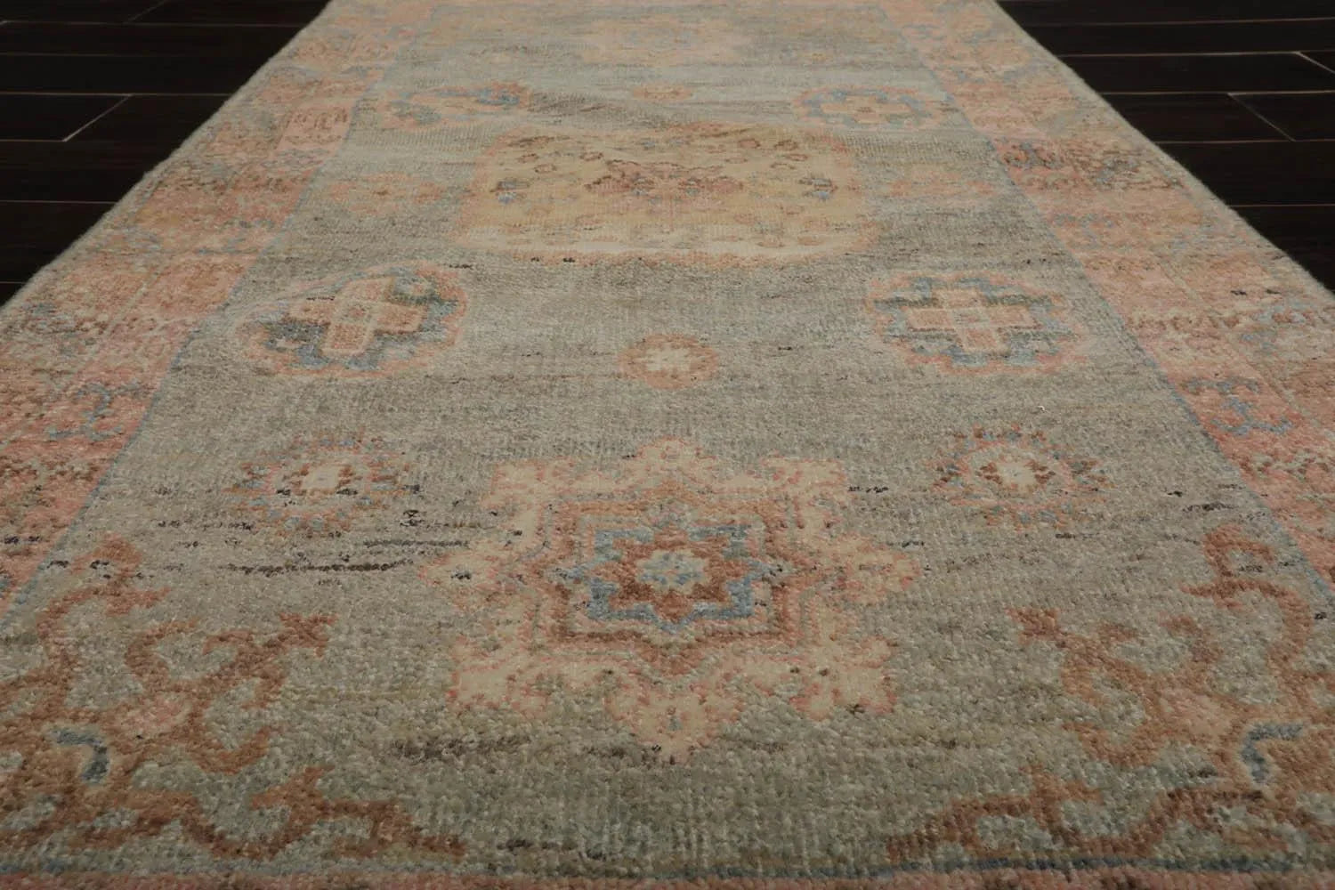 Muted Afghan Oushak Vegetable Dyes 3’ x 5’ Hand Knotted Wool Area Rug Sea Foam-3