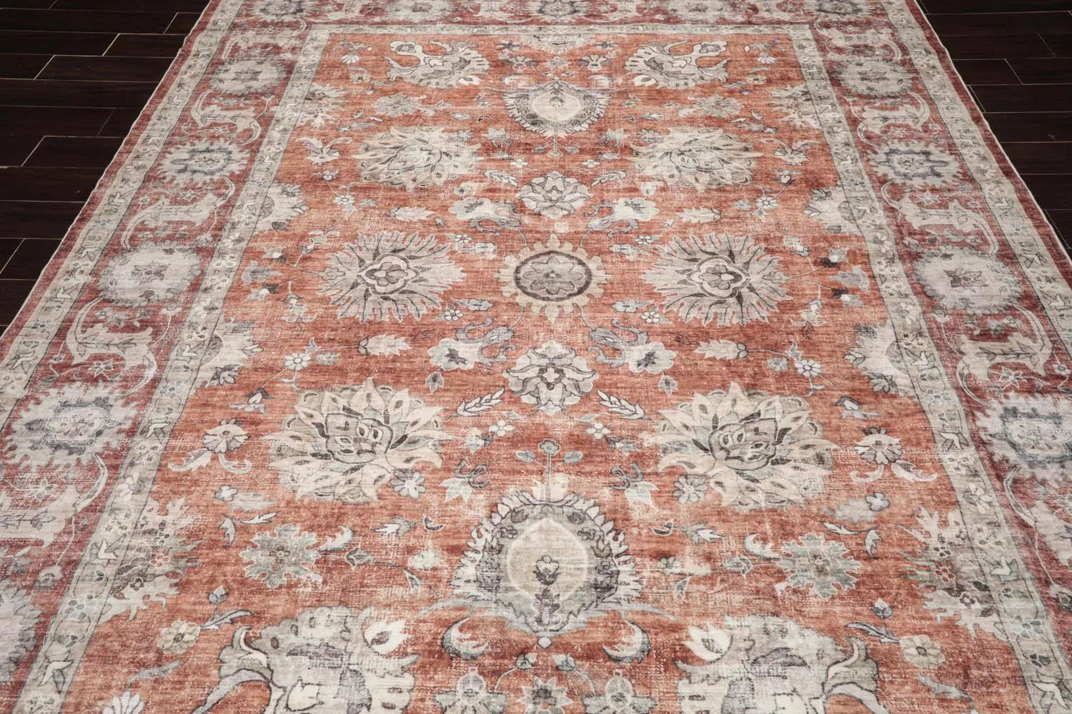 Multi Size Rust Machine Made Traditional washable Polyester Oriental Area Rug-2