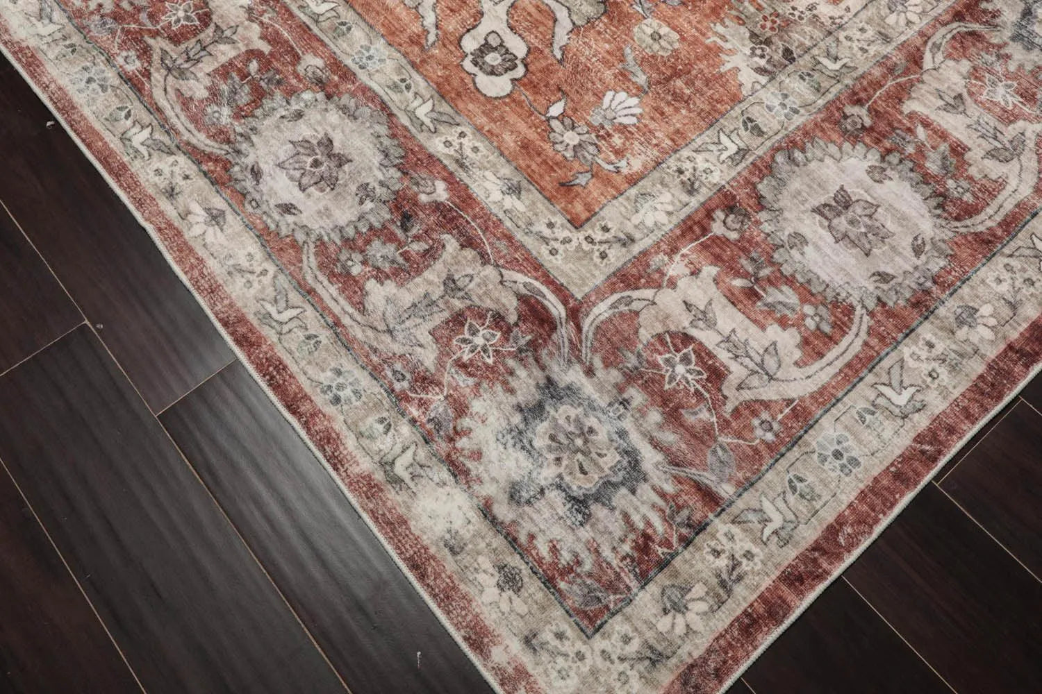 Multi Size Rust Machine Made Traditional washable Polyester Oriental Area Rug-4