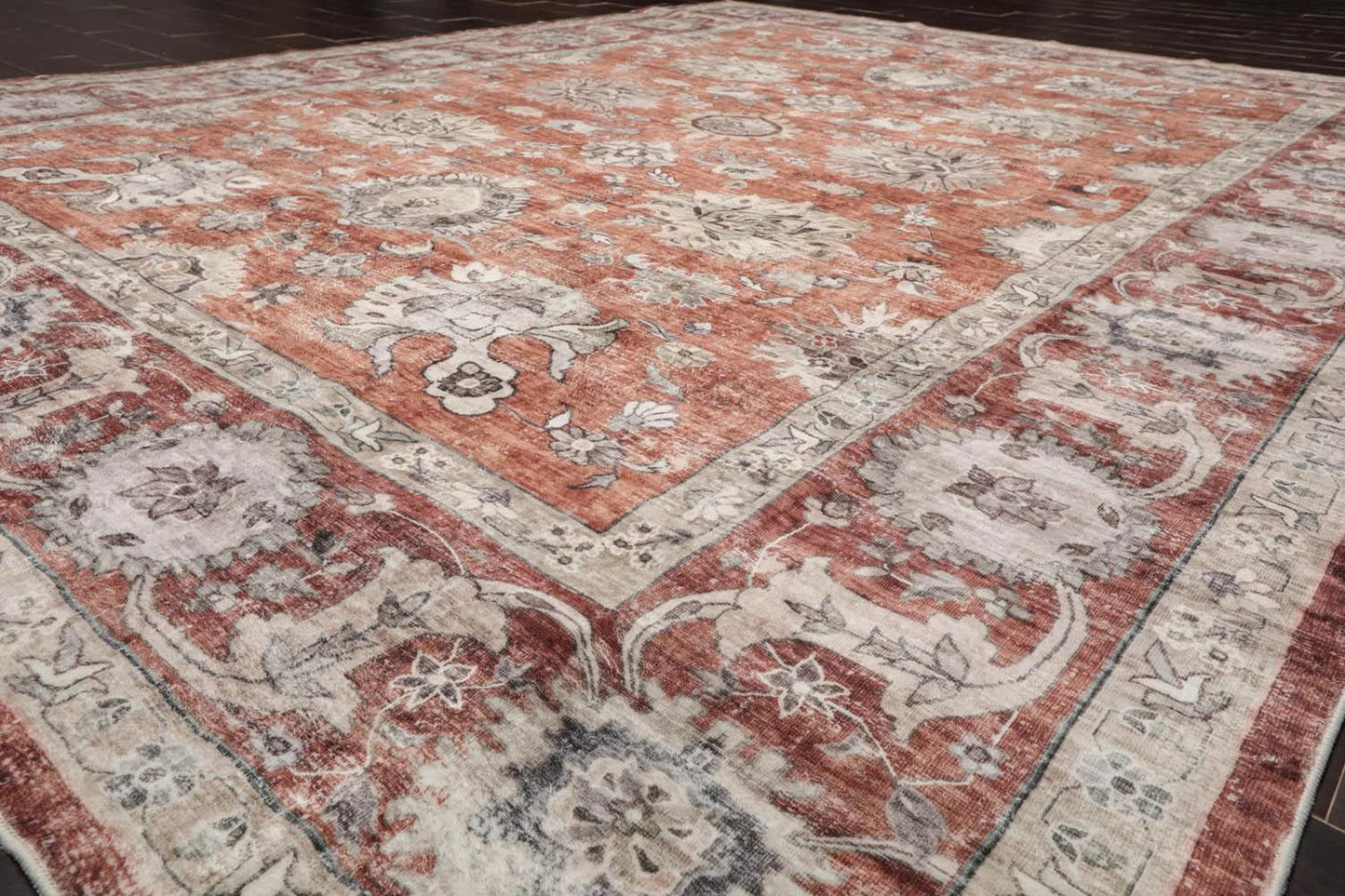 Multi Size Rust Machine Made Traditional washable Polyester Oriental Area Rug-3