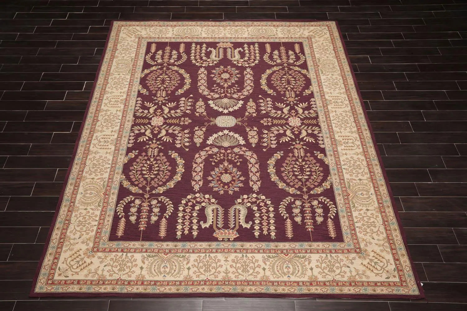 9x12 Aubergine Hand Hooked French Aubusson 100% Wool Traditional Oriental Area rug-1