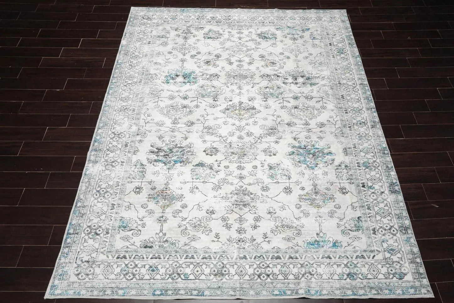 Multi Size Ivory Machine Made Traditional washable Polyester Oriental Area Rug-2
