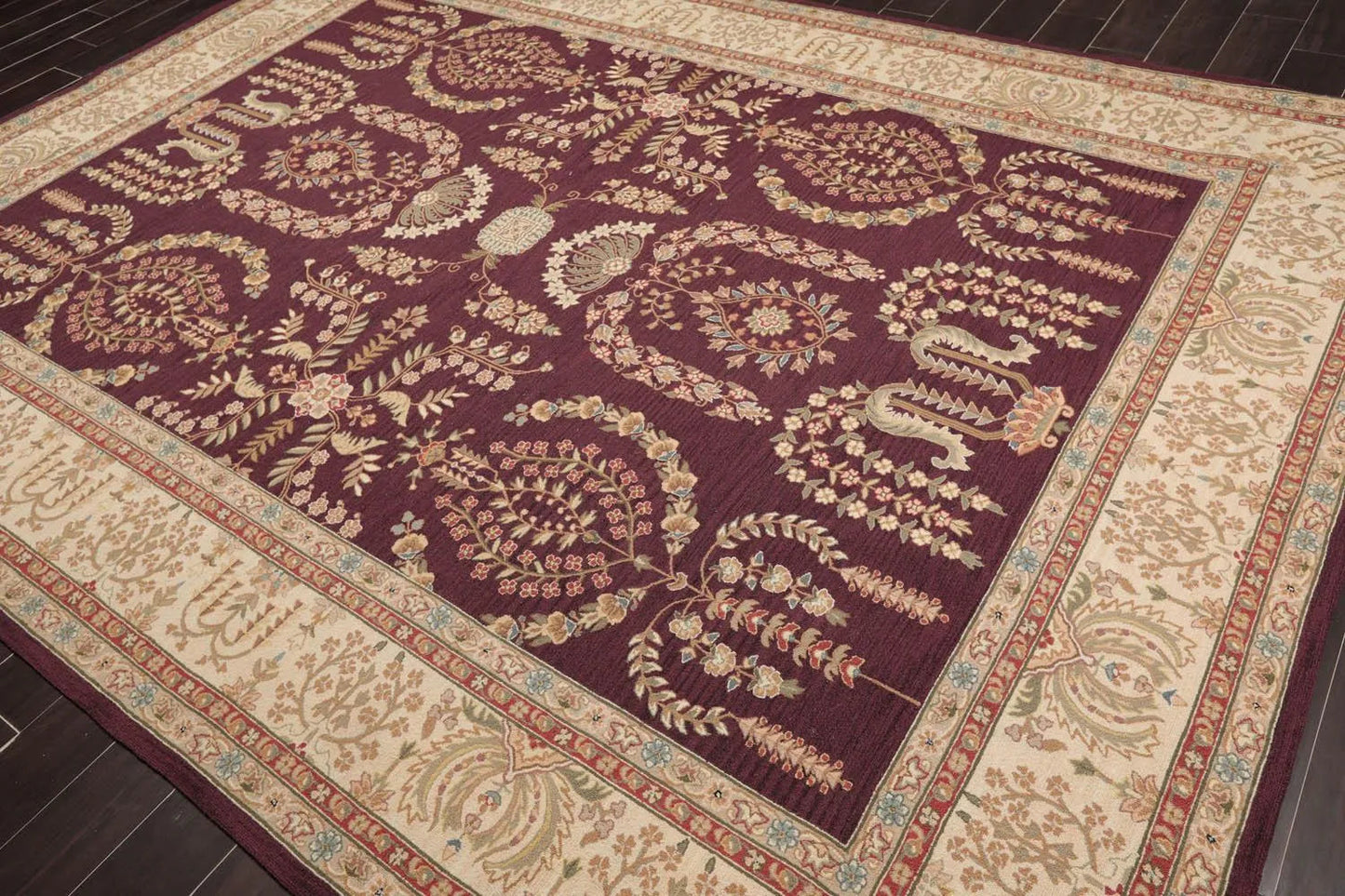 9x12 Aubergine Hand Hooked French Aubusson 100% Wool Traditional Oriental Area rug-2