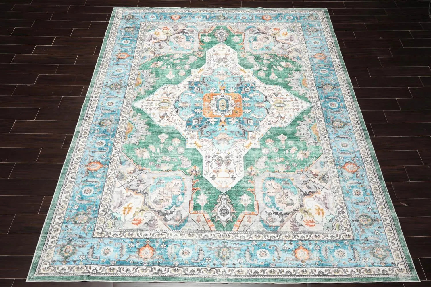 Multi size Green Machine Made Arts & Crafts Mission Style washable Polyester Oriental Area Rug-2