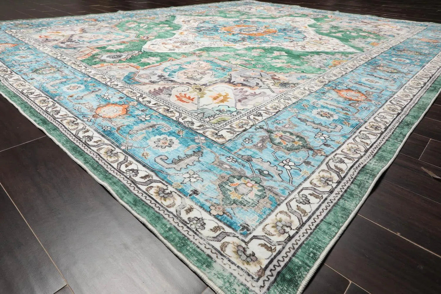 Multi size Green Machine Made Arts & Crafts Mission Style washable Polyester Oriental Area Rug-3