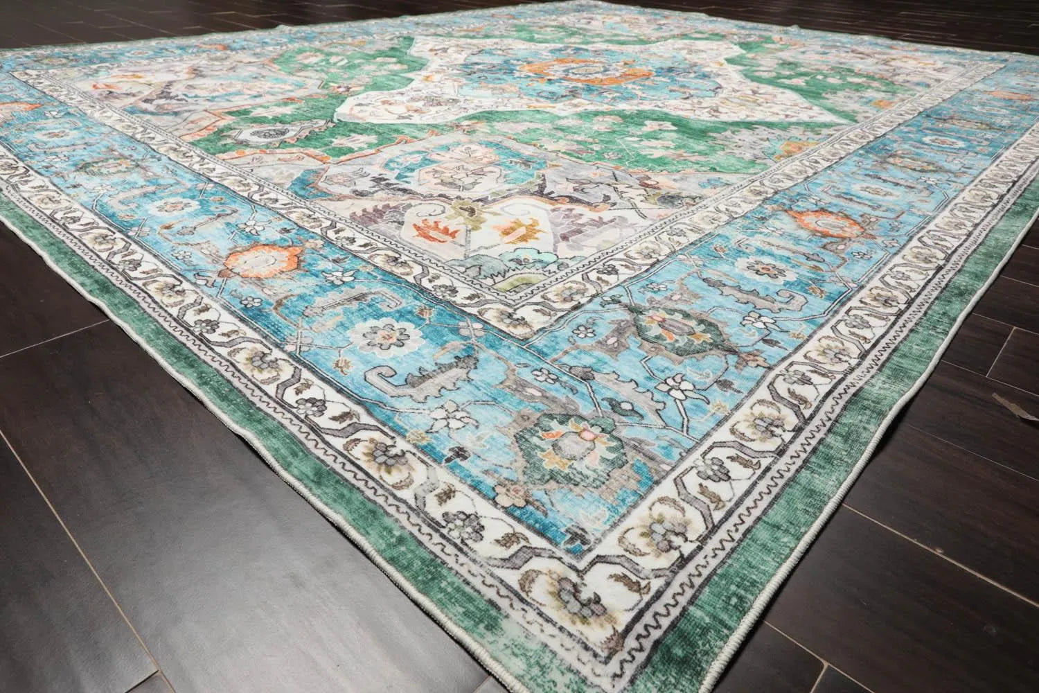 Multi size Green Machine Made Arts & Crafts Mission Style washable Polyester Oriental Area Rug-3