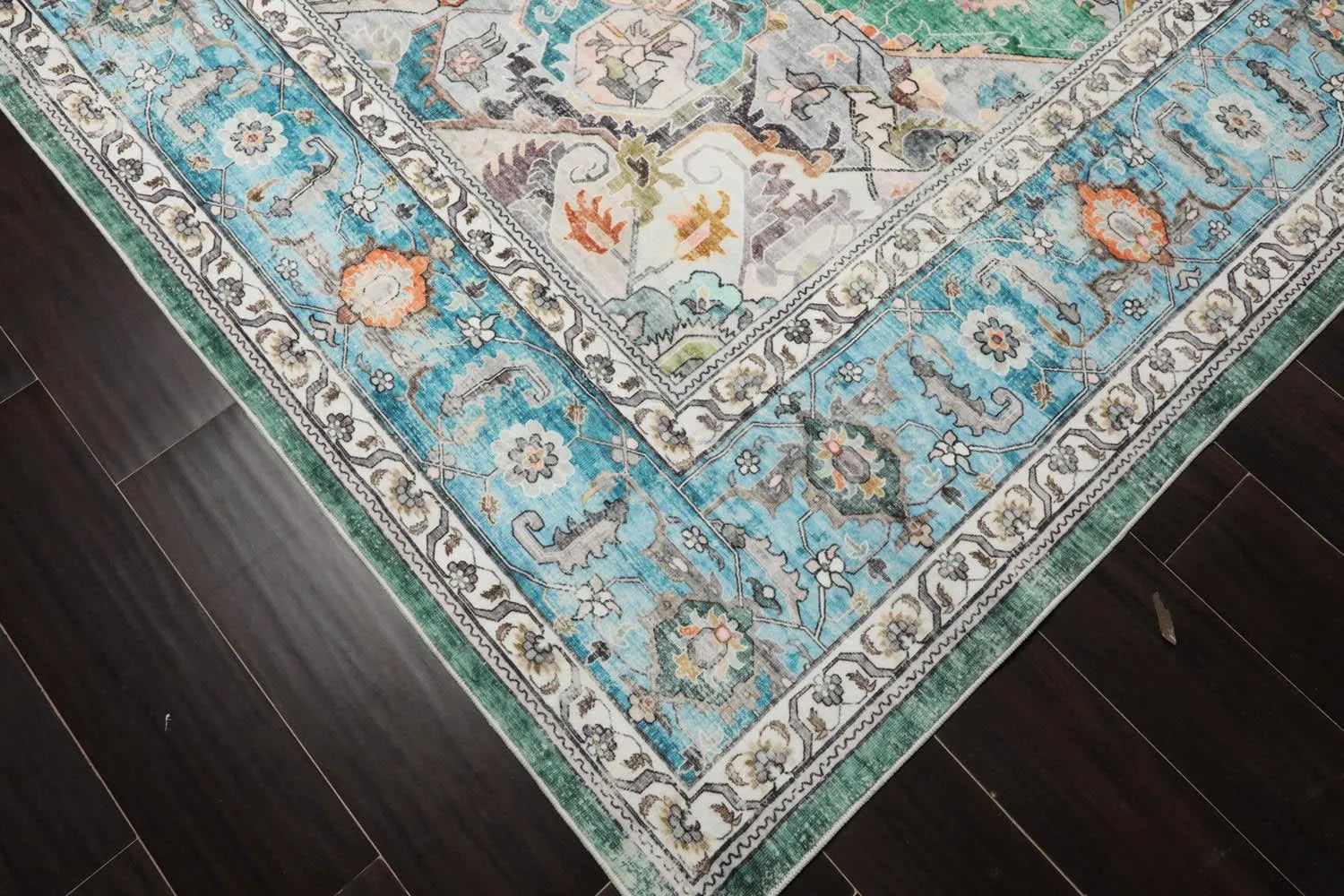 Multi size Green Machine Made Arts & Crafts Mission Style washable Polyester Oriental Area Rug-4