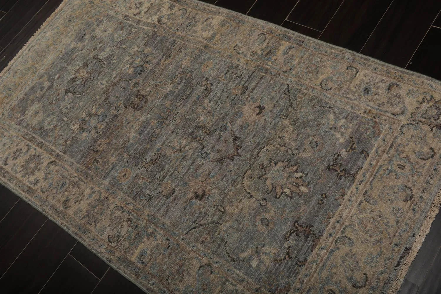 Muted Afghan Oushak Vegetable Dyes 3’ x 5’ Hand Knotted Wool Area Rug Gray-1