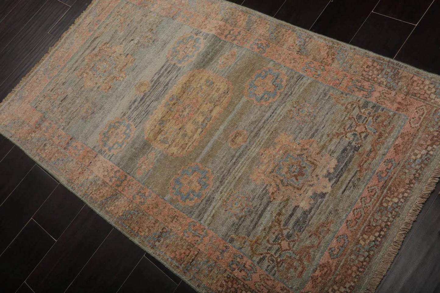 Muted Afghan Oushak Vegetable Dyes 3’ x 5’ Hand Knotted Wool Area Rug Sea Foam-1