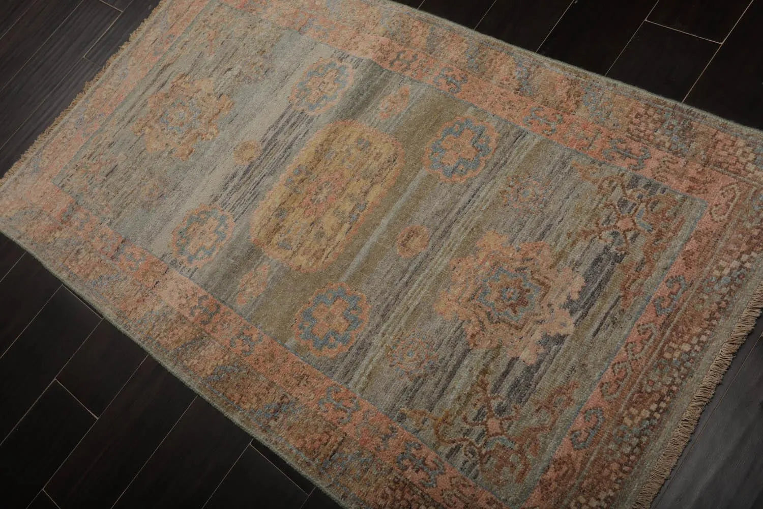 Muted Afghan Oushak Vegetable Dyes 3’ x 5’ Hand Knotted Wool Area Rug Sea Foam-1