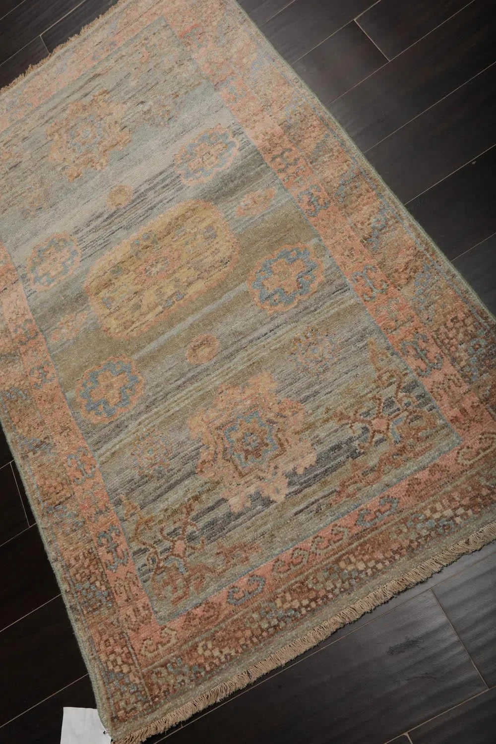 Muted Afghan Oushak Vegetable Dyes 3’ x 5’ Hand Knotted Wool Area Rug Sea Foam-2