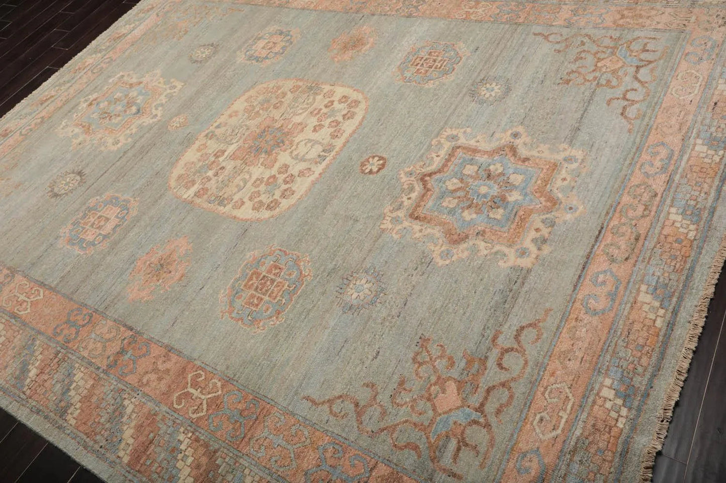 8x10 Muted Afghan Oushak Vegetable Dyes Mint Traditional Wool Area Rug-1
