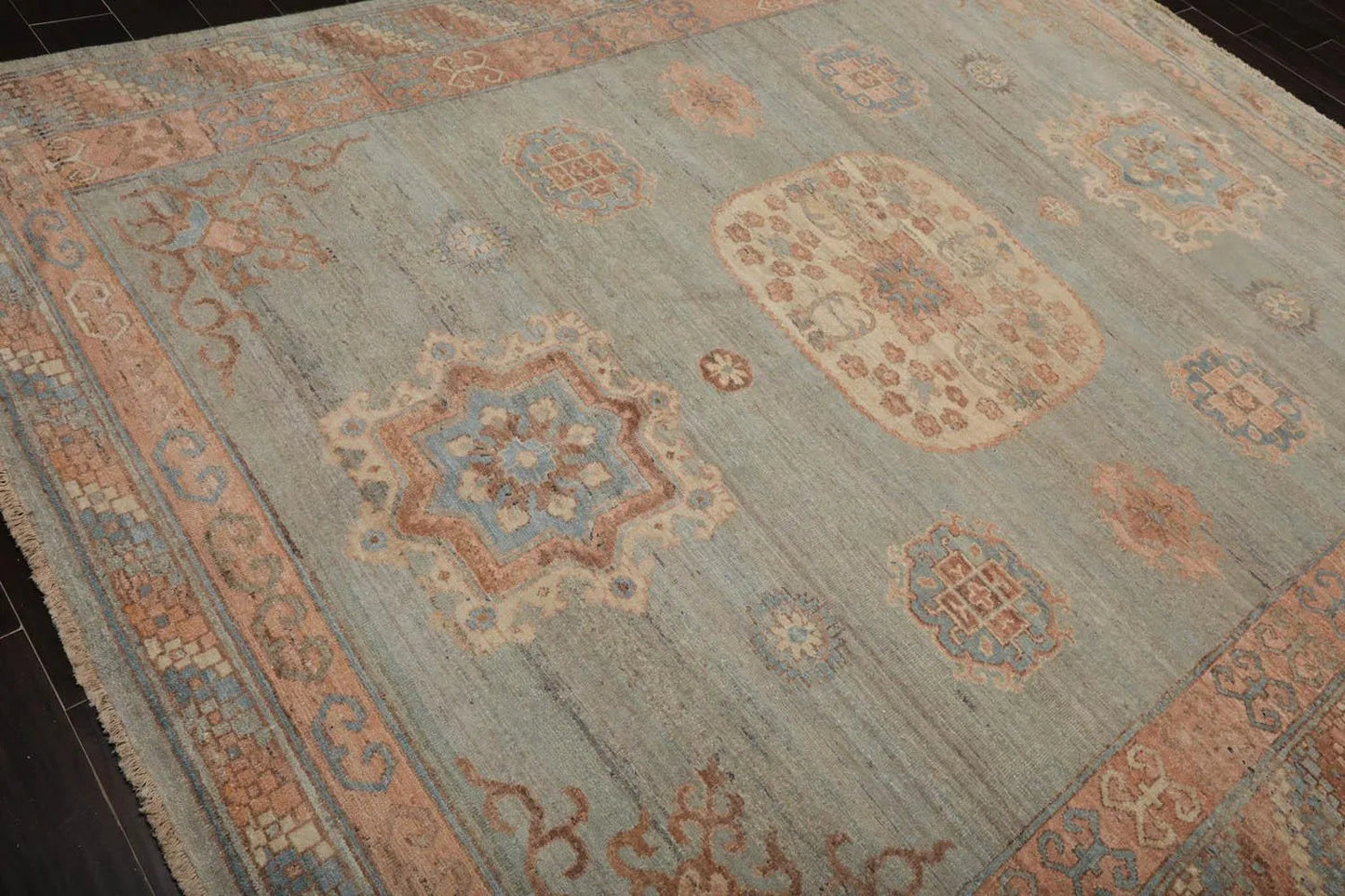 8x10 Muted Afghan Oushak Vegetable Dyes Mint Traditional Wool Area Rug-2