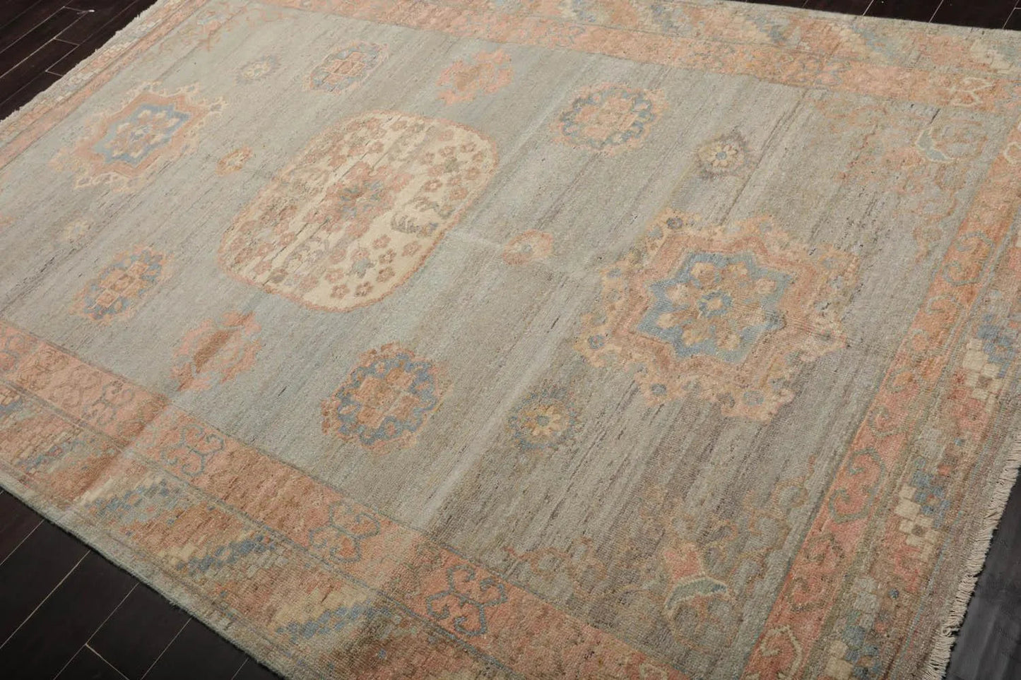 Muted Afghan Oushak Vegetable Dyes Mint 6x9 Traditional Wool Area Rug-1