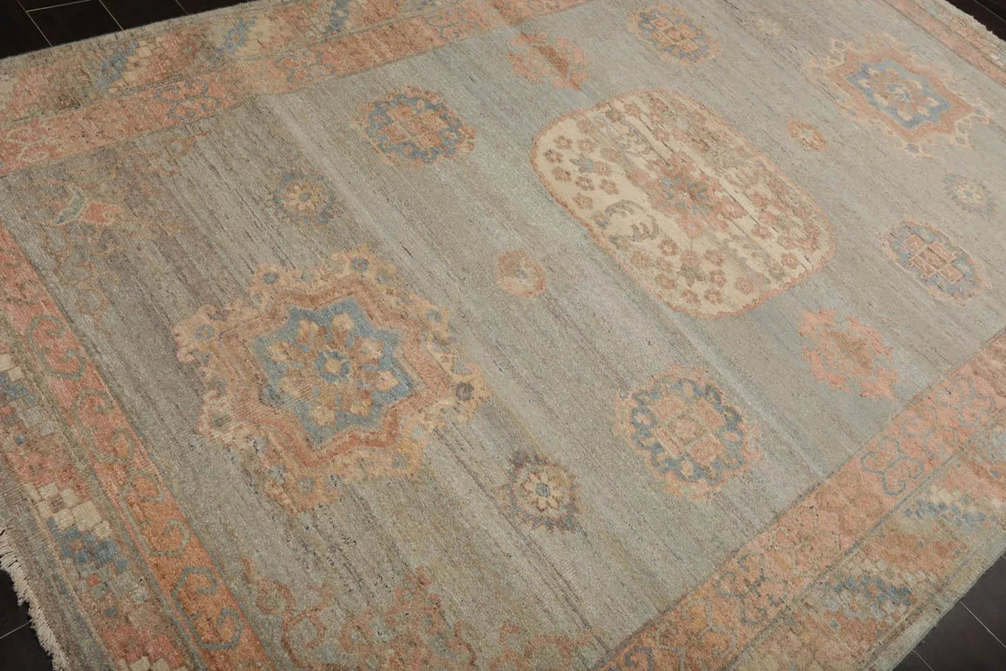 Muted Afghan Oushak Vegetable Dyes Mint 6x9 Traditional Wool Area Rug-3