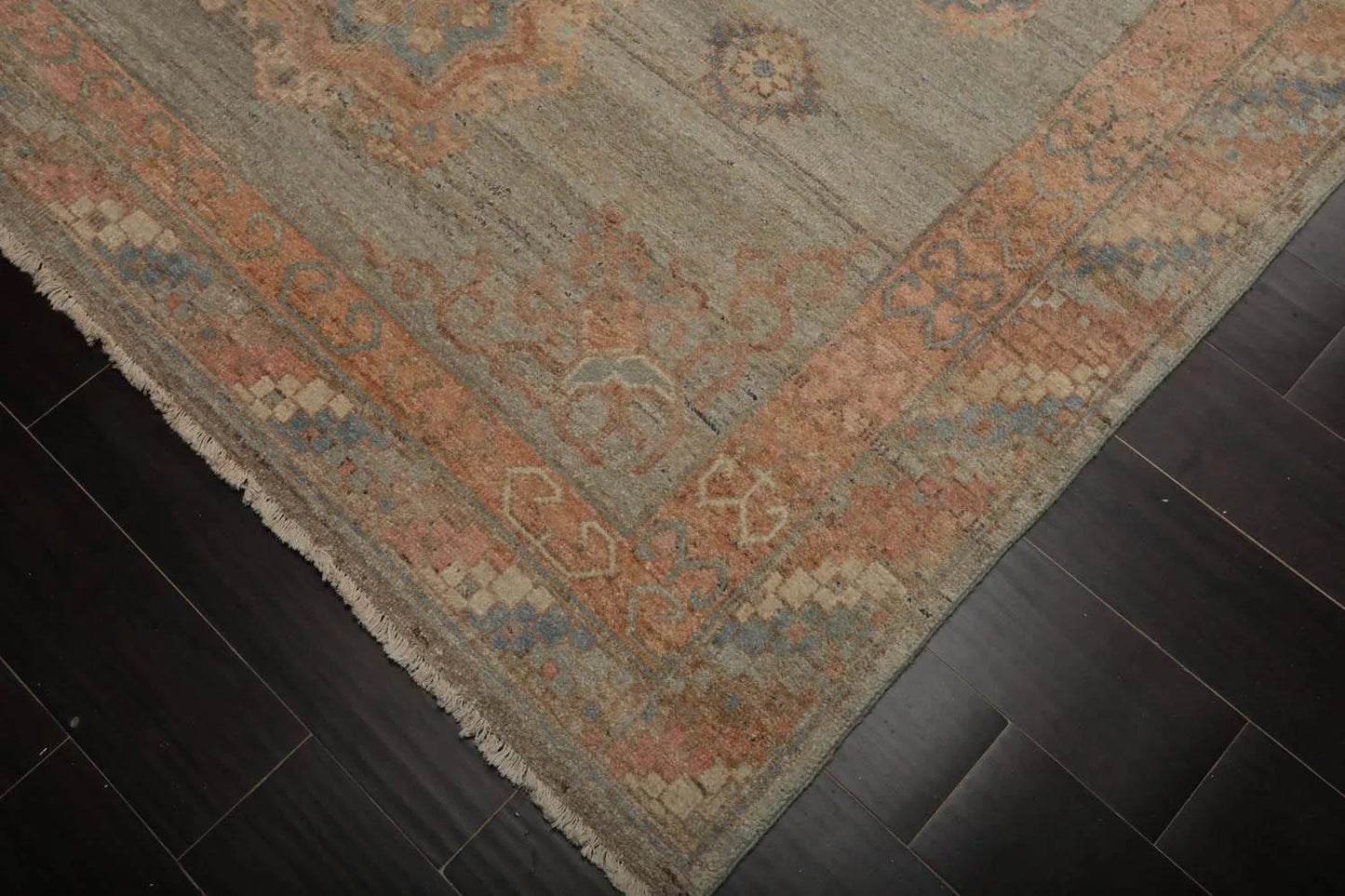 Muted Afghan Oushak Vegetable Dyes Mint 6x9 Traditional Wool Area Rug-4