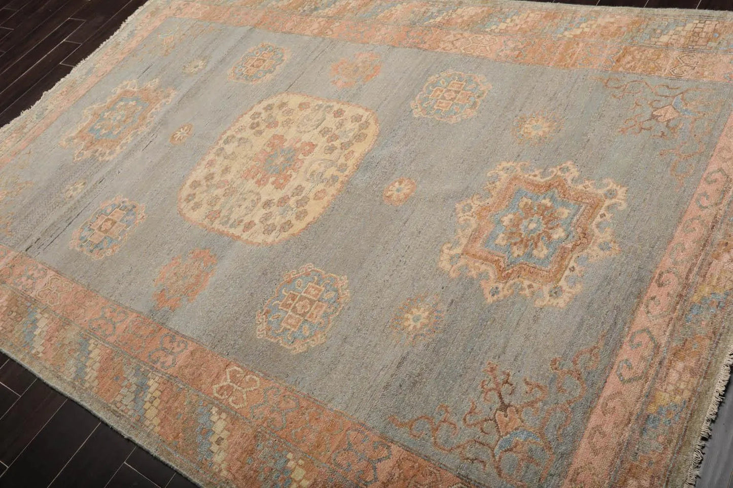 Muted Afghan Oushak Vegetable Dyes Mint 6x9 Traditional Wool Area Rug-1