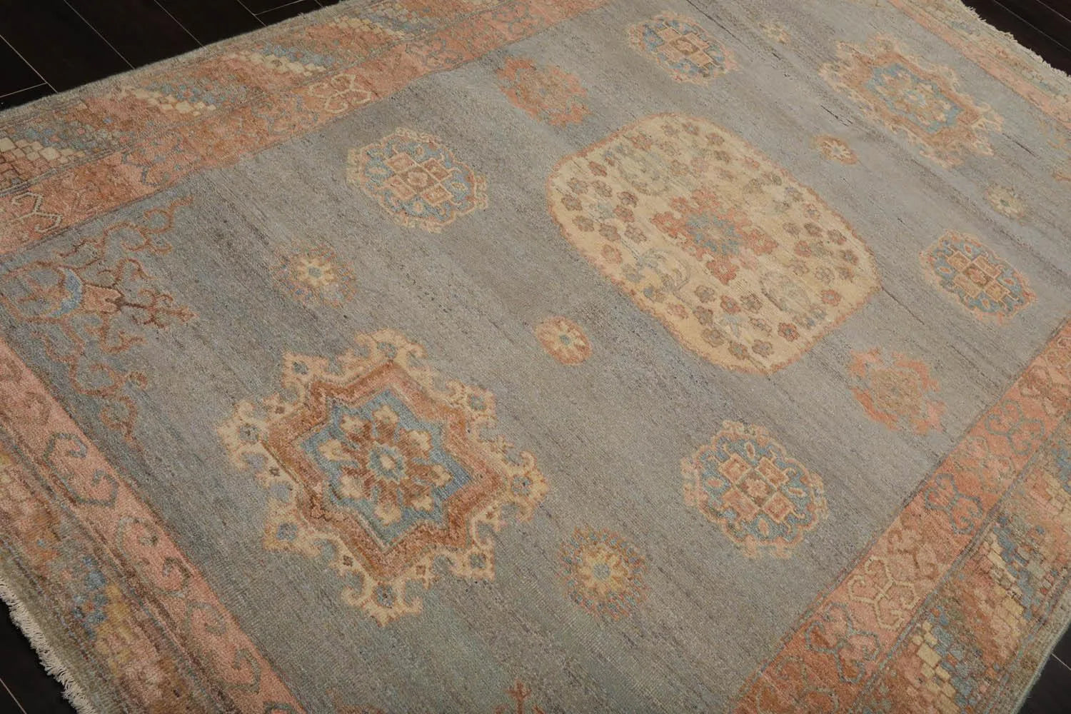 Muted Afghan Oushak Vegetable Dyes Mint 6x9 Traditional Wool Area Rug-2