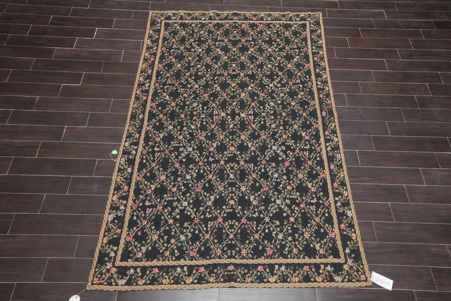 6x9 Black Hand Woven Wool French Aubusson Needlepoint Flat pile Oriental Area Rug-1