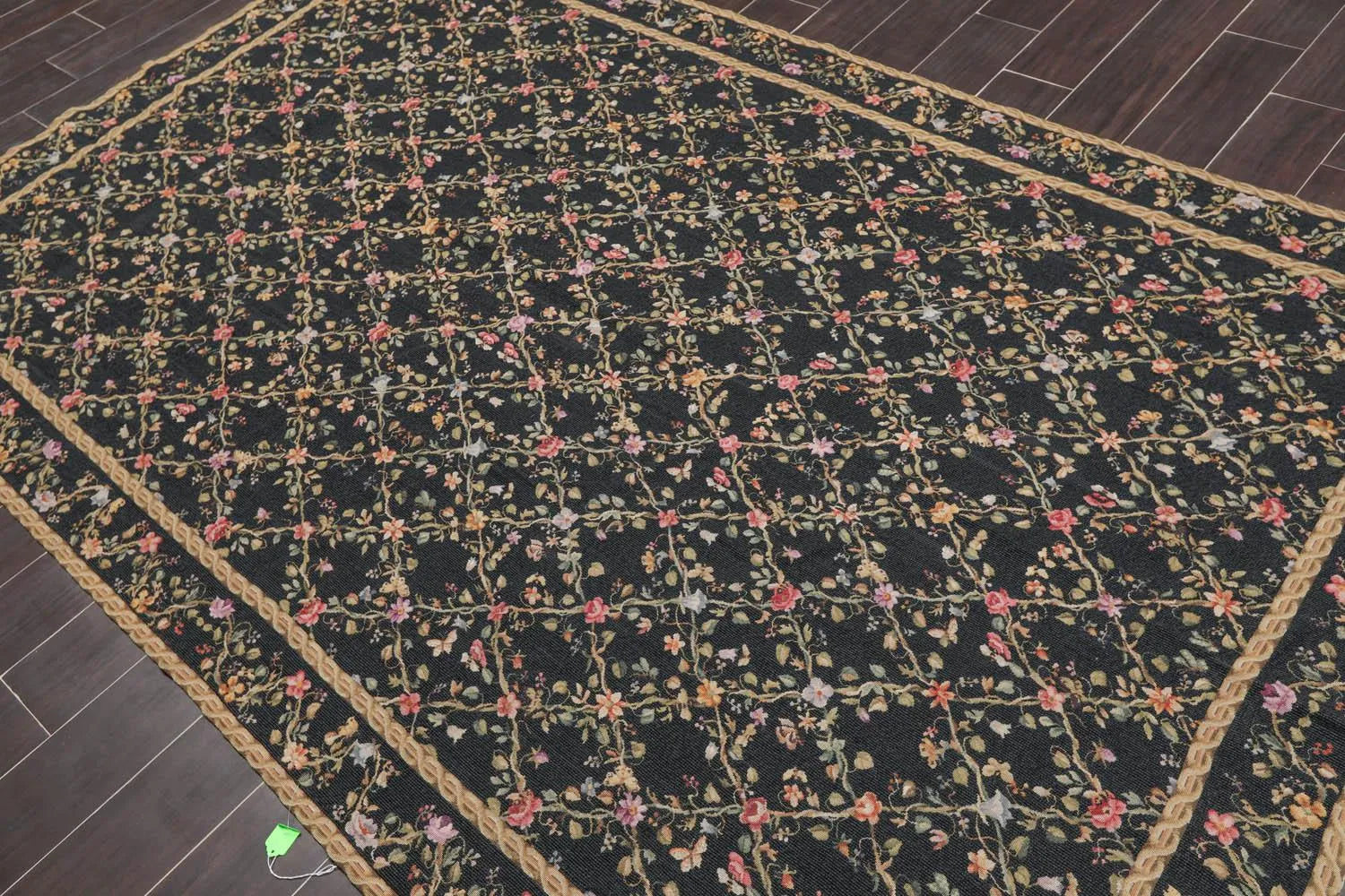 6x9 Black Hand Woven Wool French Aubusson Needlepoint Flat pile Oriental Area Rug-2