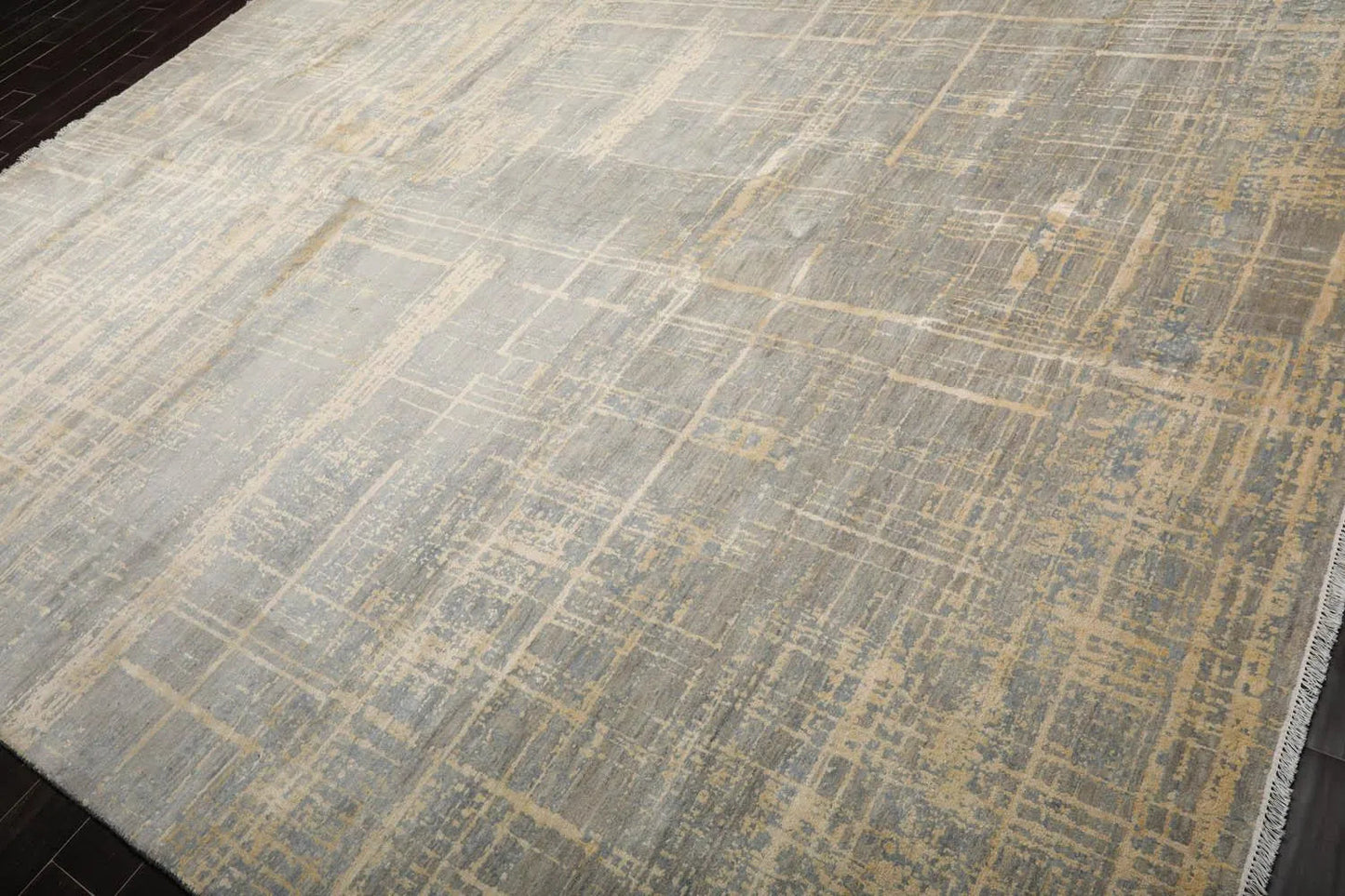 9x12 Hand Knotted Slate, Gray Wool and Silk Sherpa Design Tibetan Oriental Area Rug-3
