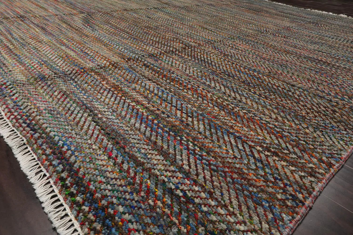 LoomBloom 7'10''x10' Gray Hand Knotted Modern Geometric Wool Oriental Area Rug-2
