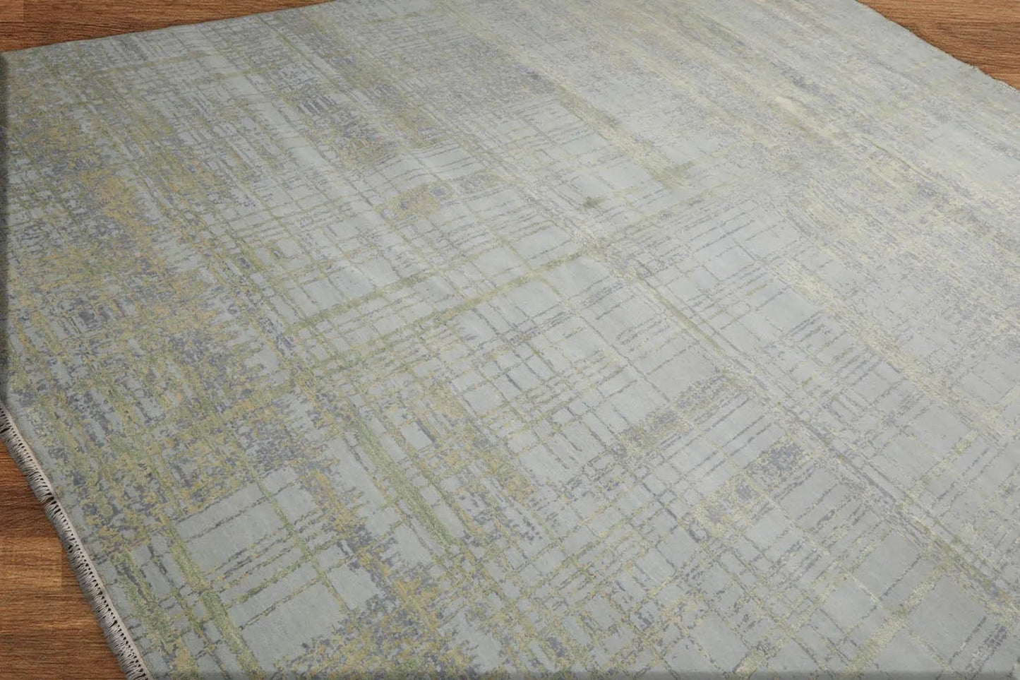 Multi Sizes Tibetan Wool and Silk Oriental Area Rug Light Blue, Green Color-3