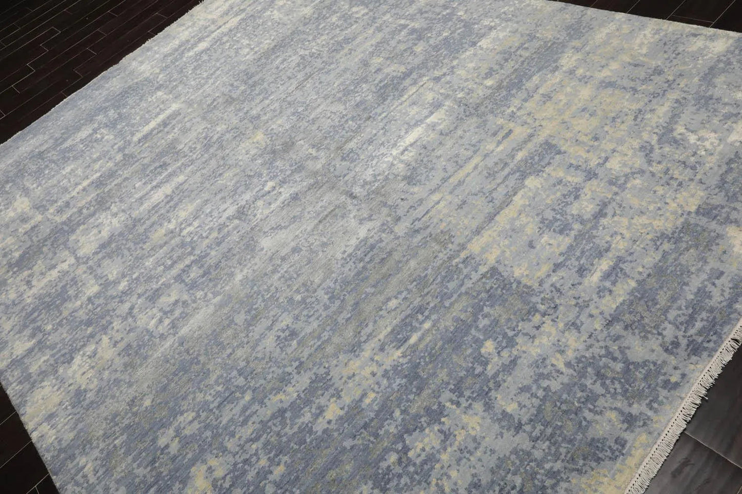 8x10 Slate, Gray Hand Knotted Wool and Silk Sherpa Design Tibetan Oriental Area Rug-2