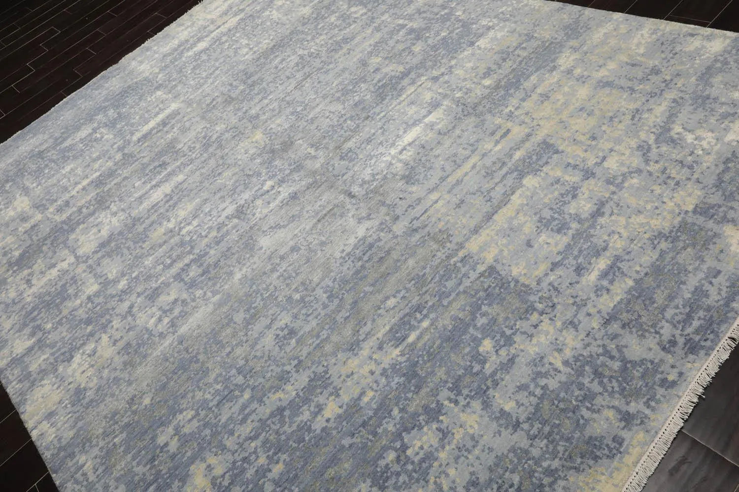 8x10 Slate, Gray Hand Knotted Wool and Silk Sherpa Design Tibetan Oriental Area Rug-2