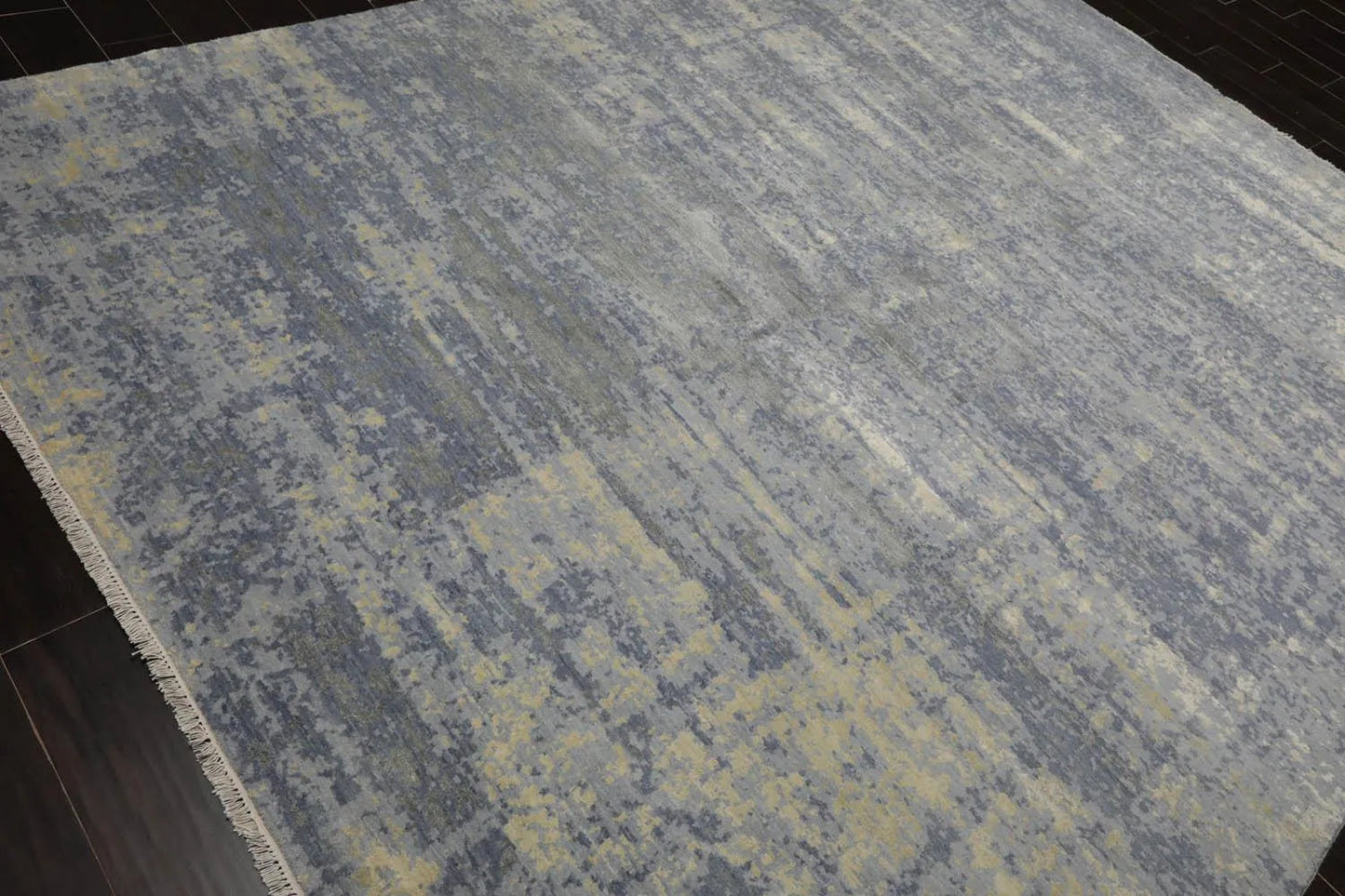 8x10 Slate, Gray Hand Knotted Wool and Silk Sherpa Design Tibetan Oriental Area Rug-3
