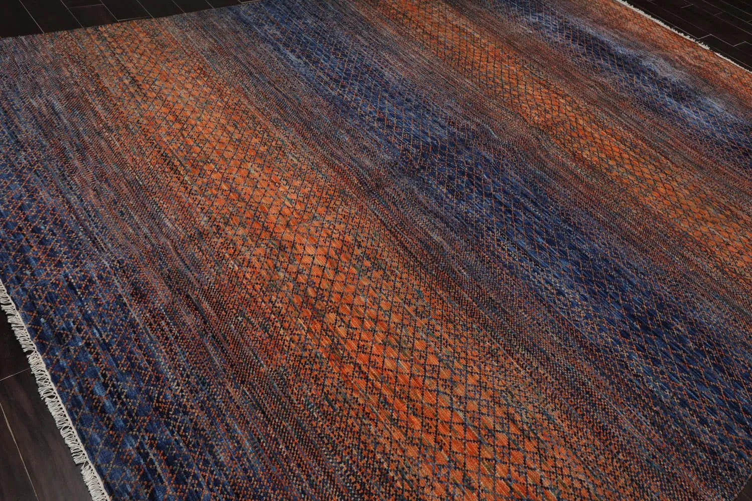 9’ x 12’ Hand Knotted 100% Wool Modern Grass Oriental Area Rug Orange, Navy-3