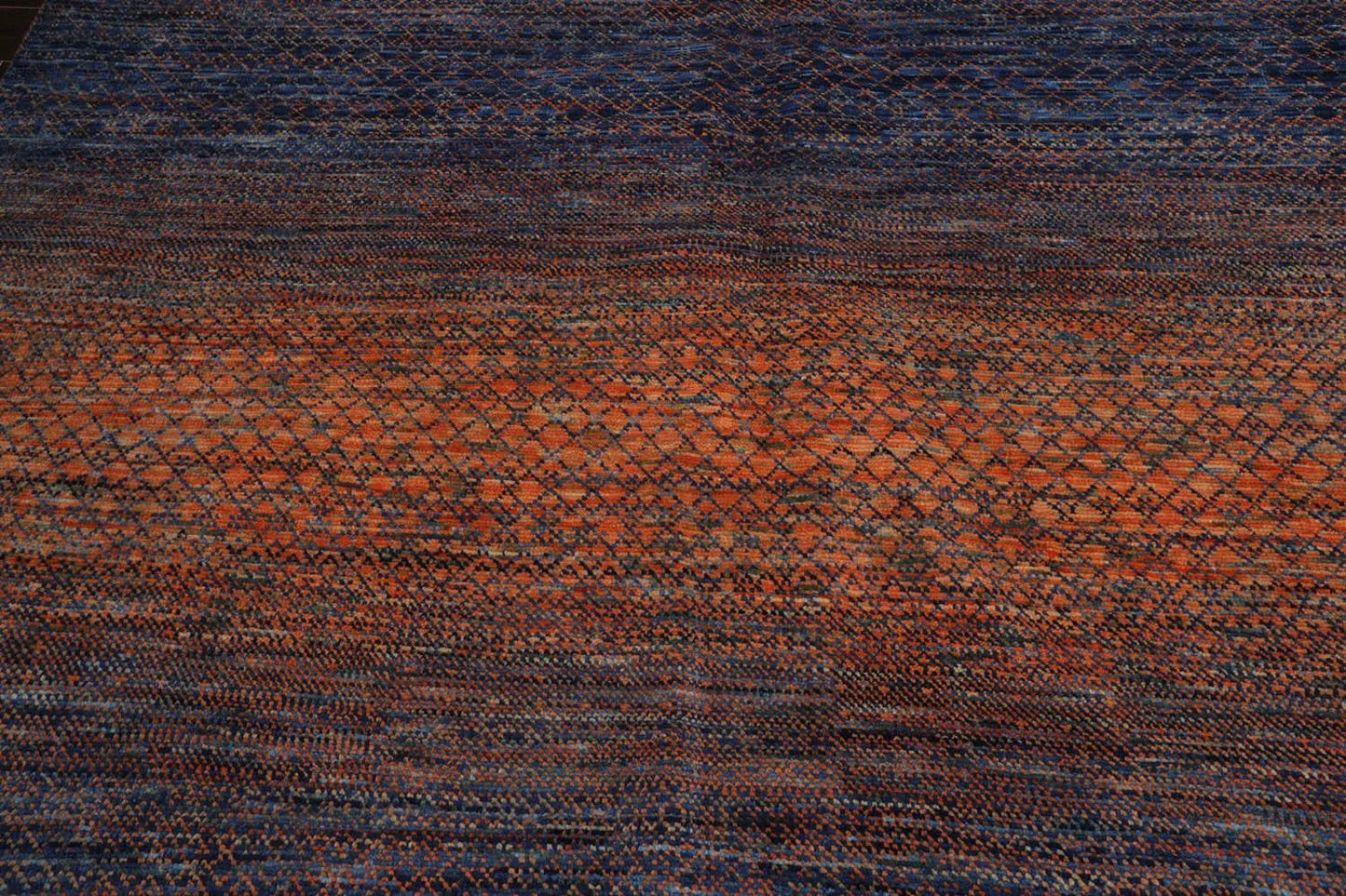 9’ x 12’ Hand Knotted 100% Wool Modern Grass Oriental Area Rug Orange, Navy-4