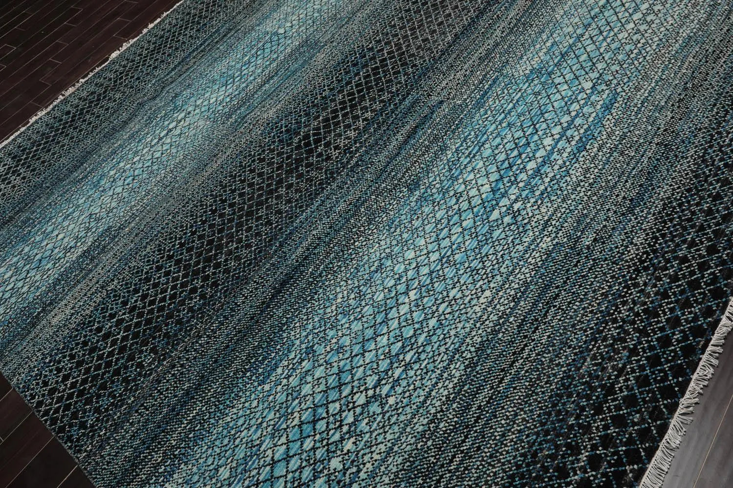 8x10 Hand Knotted Grass 100% Wool Modern & Contemporary Oriental Area Rug Blue, Charcoal Color-2