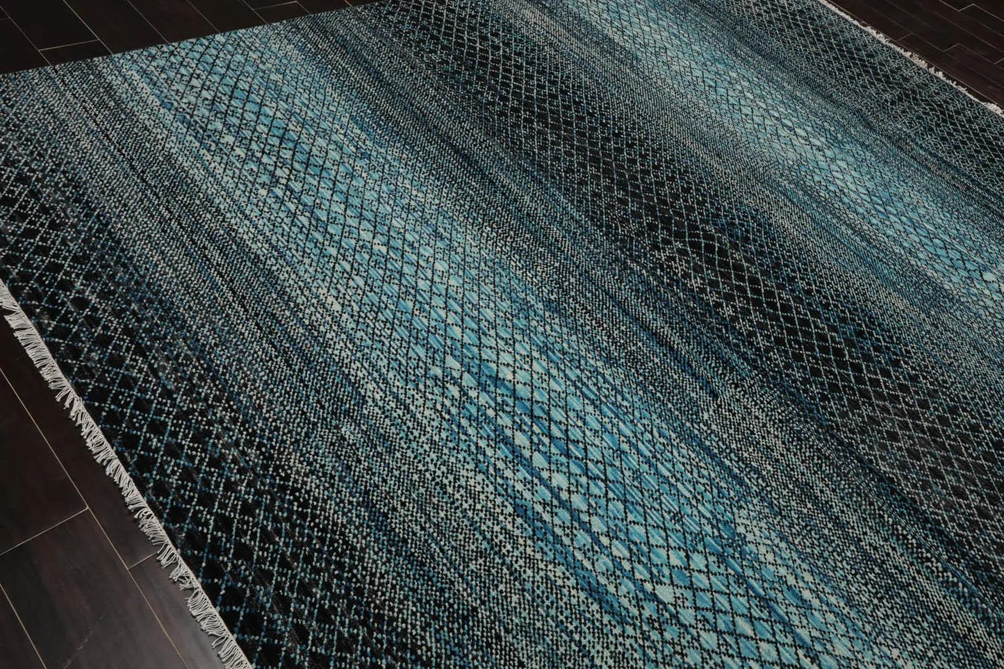 8x10 Hand Knotted Grass 100% Wool Modern & Contemporary Oriental Area Rug Blue, Charcoal Color-3