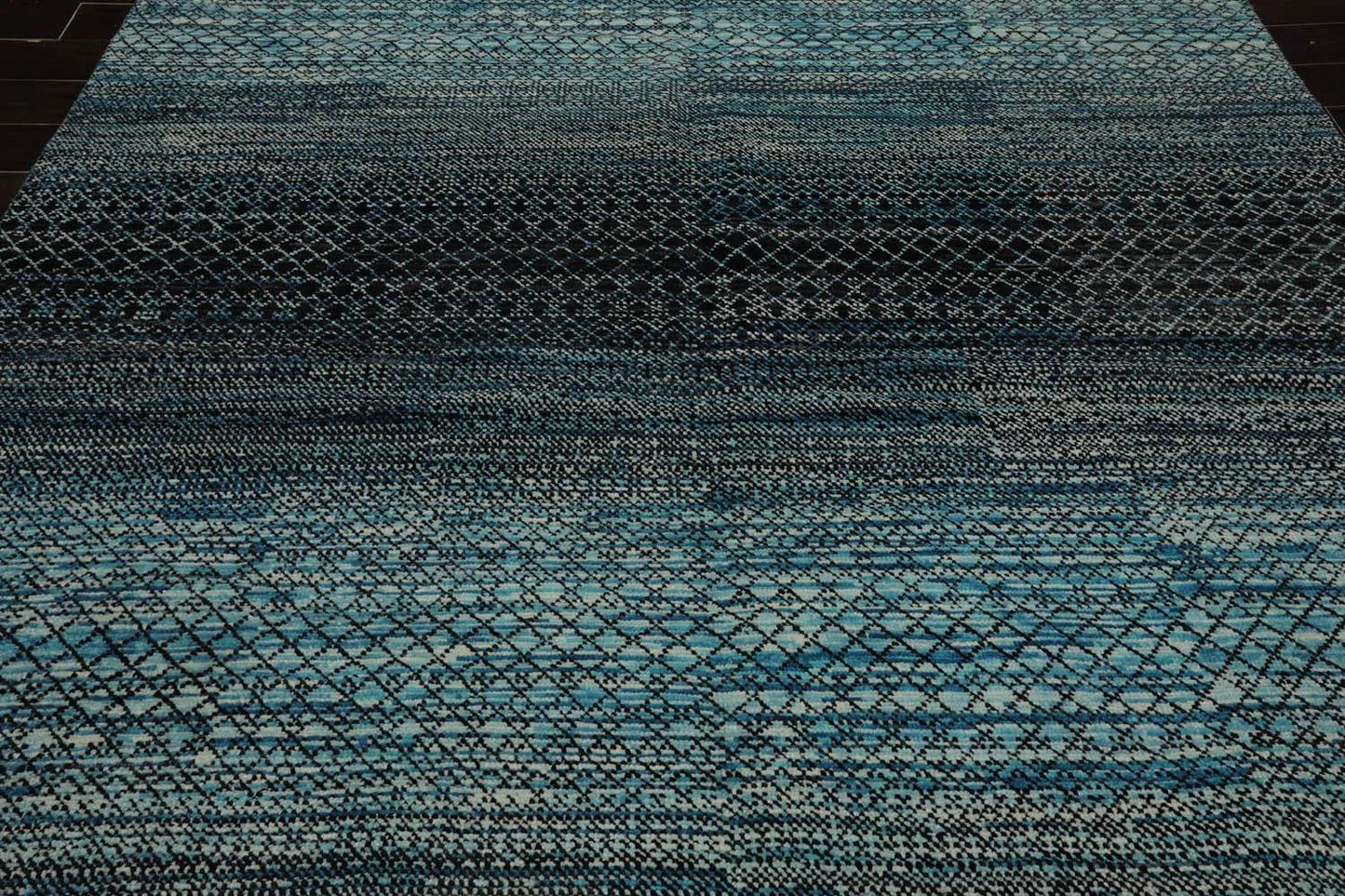 8x10 Hand Knotted Grass 100% Wool Modern & Contemporary Oriental Area Rug Blue, Charcoal Color-4