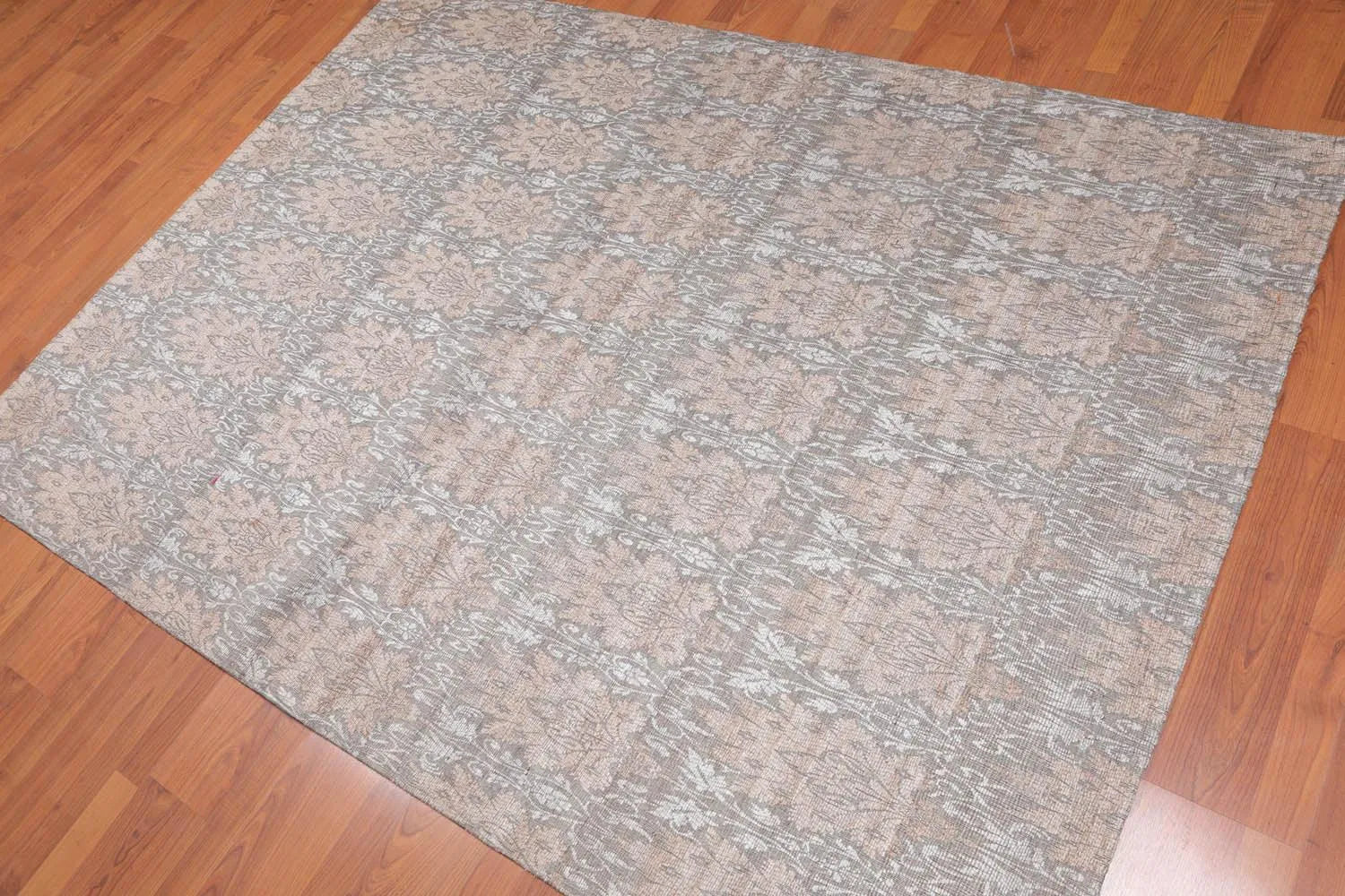 5x7 Gray, Tan Handmade Damask Polypropylene Modern Flatweave Oriental Area Rug-0