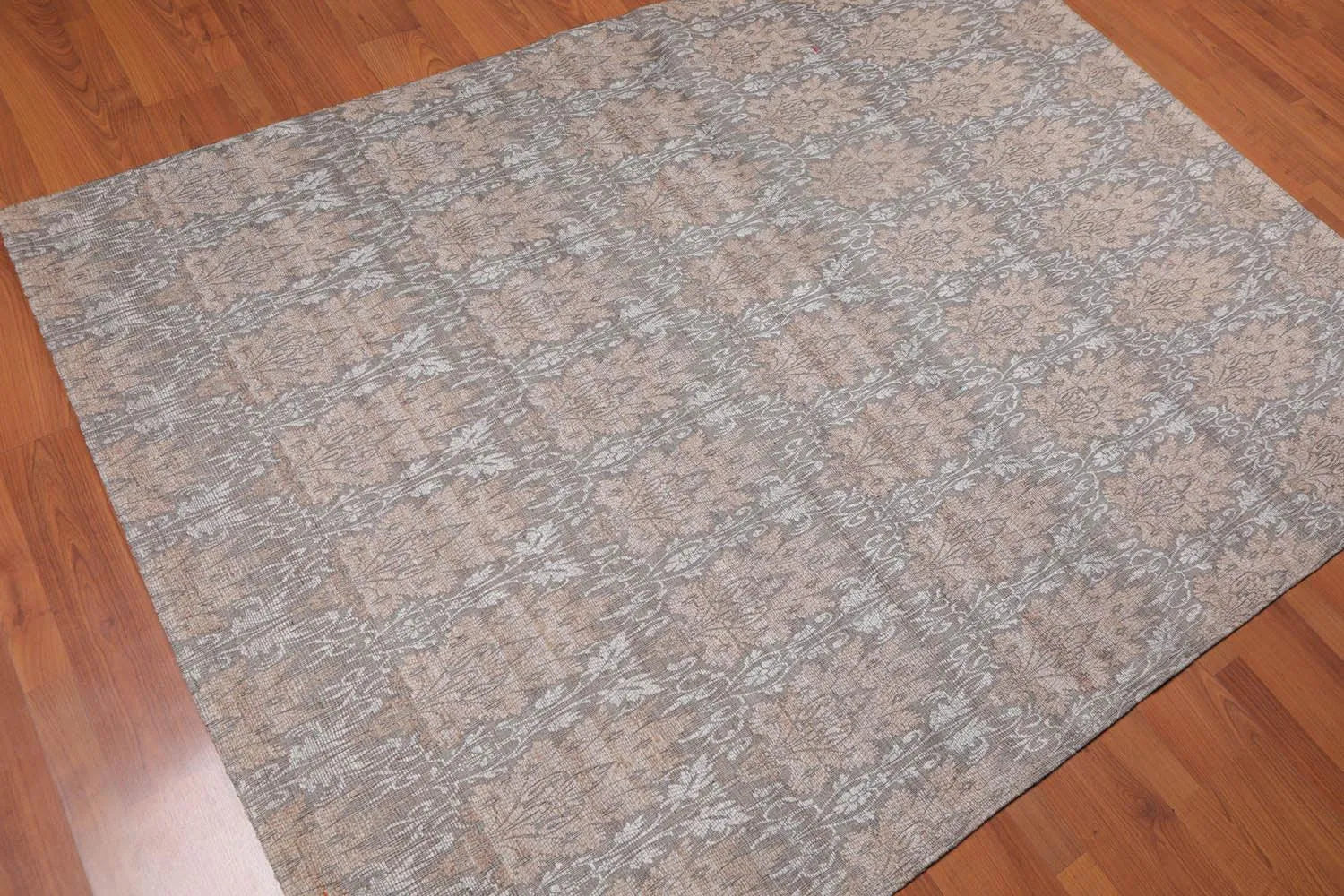 5x7 Gray, Tan Handmade Damask Polypropylene Modern Flatweave Oriental Area Rug-1