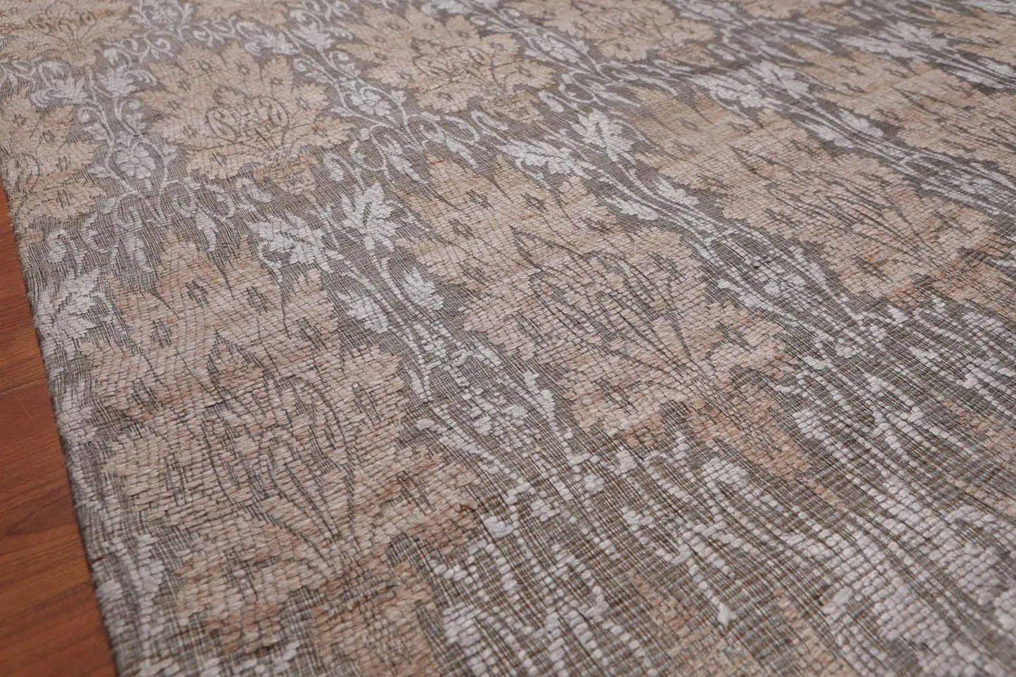 5x7 Gray, Tan Handmade Damask Polypropylene Modern Flatweave Oriental Area Rug-4