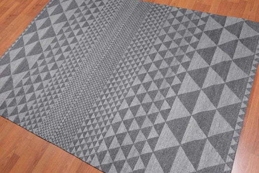 5' x 7' Handmade Geometric 100% Wool Modern Flatweave Area Rug Modern Gray-0