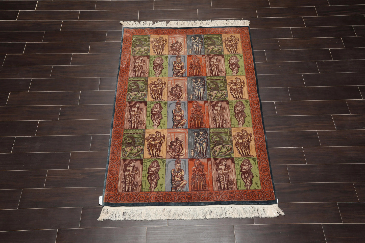 4' x 6' Hand Knotted 300 KPSI Kamasutra Panel Quam Wool Traditional Area Rug Blue-1